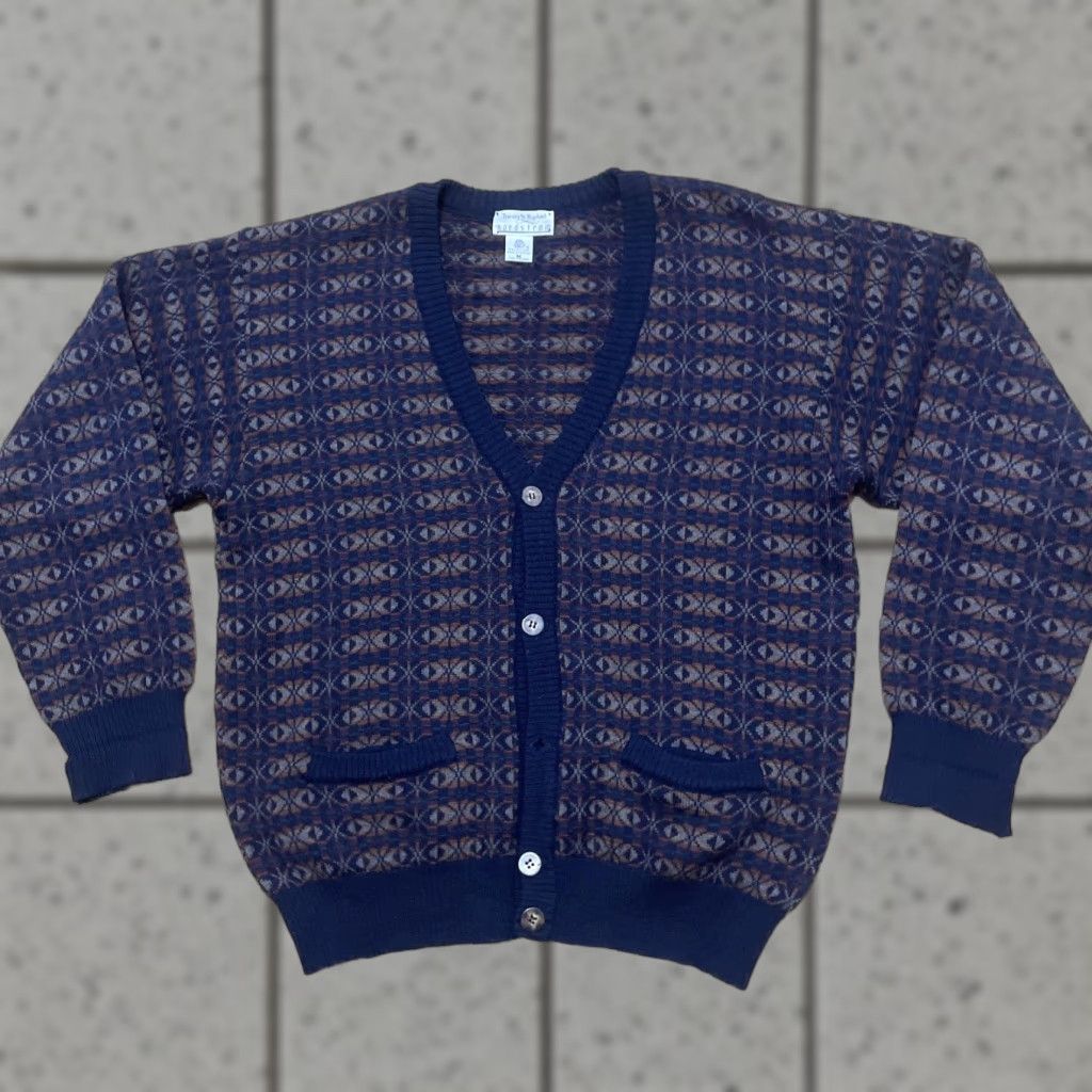Vintage VINTAGE Tricots St Raphael Cardigan Sweater Men M 90s Geometric Wool Brown 100% Wool Geometric Cardigan Sweater Mens Grunge Accessories Size US M / EU 48-50 / 2 - 1 Thumbnail