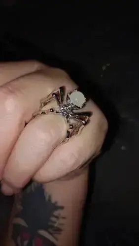 Handmade Gothic White Crystal Spider Adjustable Ring Size ONE SIZE - 2 Thumbnail