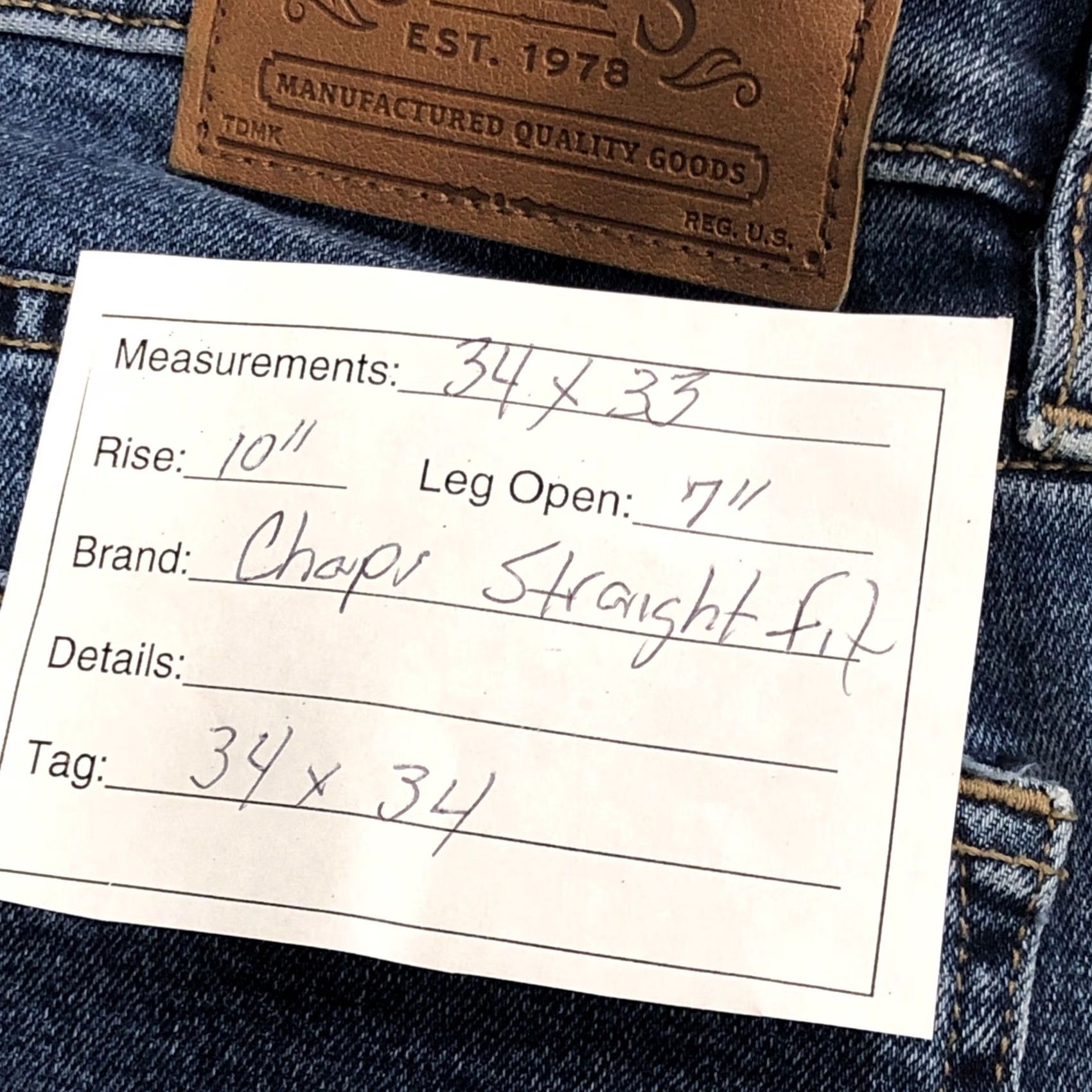 Chaps Chaps Men's Straight Jeans Blue 34x33 Regular 100% Cotton High-Quality Denim Darker Wash Belt Loops Zip 5-Pocket Logo Size US 34 / EU 50 - 6 Thumbnail