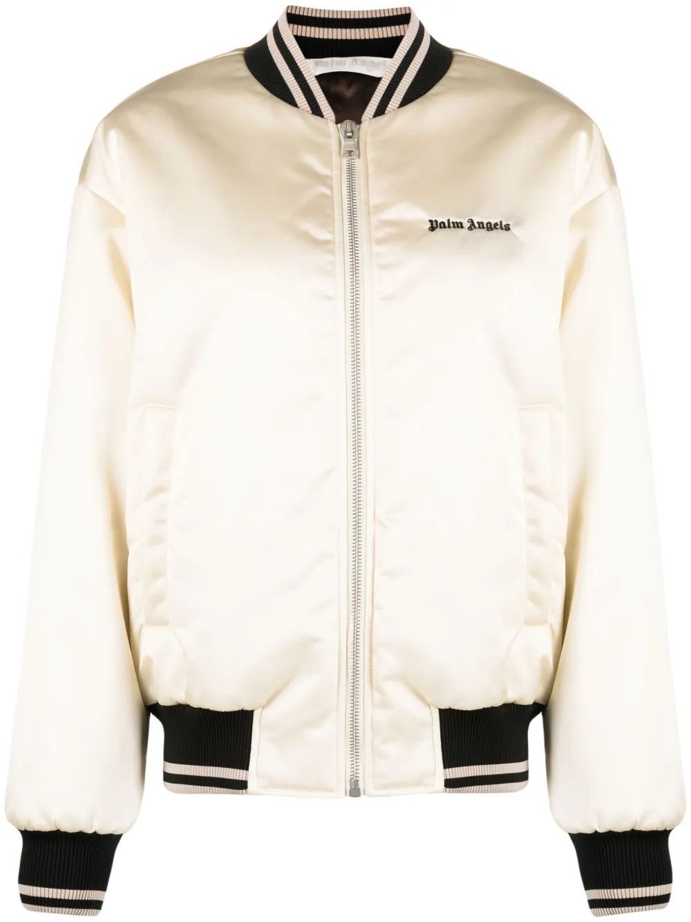Palm Angels o1y1125 Bomber Jacket in Cream/Black Size S / US 4 / IT 40 - 1 Thumbnail