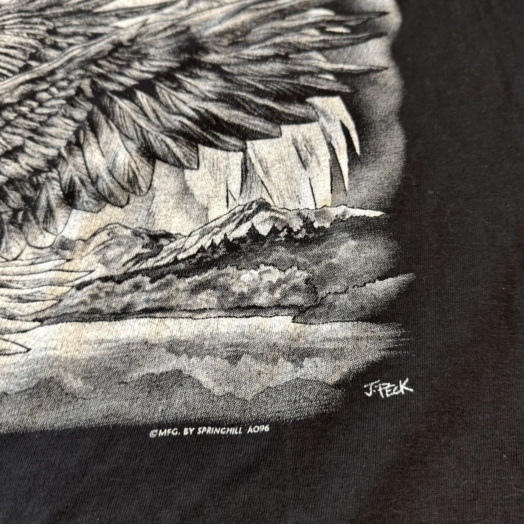 Vintage VINTAGE Thunder Sportswear J. Peck Springhill Bald Eagle Birds Of Prey Graphic Print T Shirt 2XL Black Mens Size US XXL / EU 58 / 5 - 2 Thumbnail