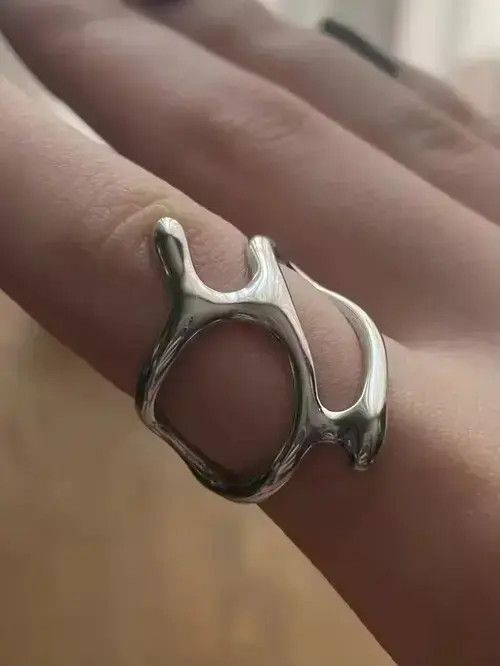 Ring Of Fire Abstract Ring Slime Silver Modern Punk Art Psychedelic Size ONE SIZE - 4 Thumbnail