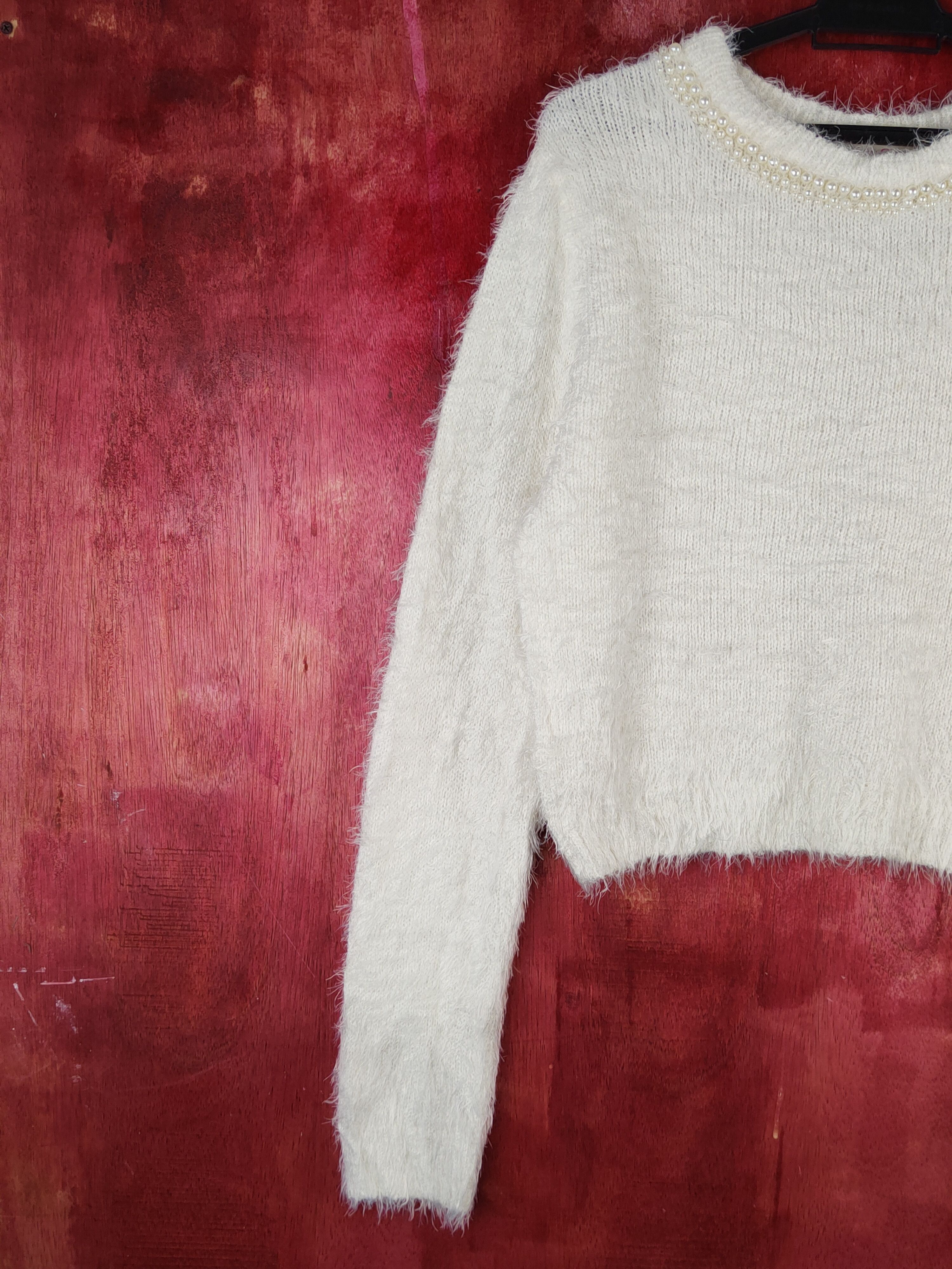 Homespun Knitwear Pinky Girls White Shag Shaggy Fur Mohair Knitwear #S1893 Size M / US 6-8 / IT 42-44 - 3 Thumbnail