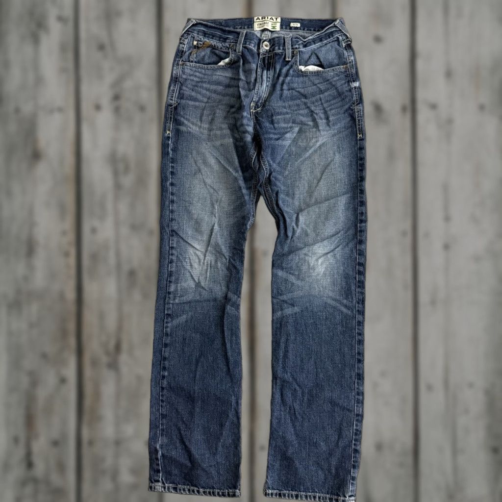 VINTAGE Ariat Mens Jeans 34x36 Straight Leg Blue Cotton Denim