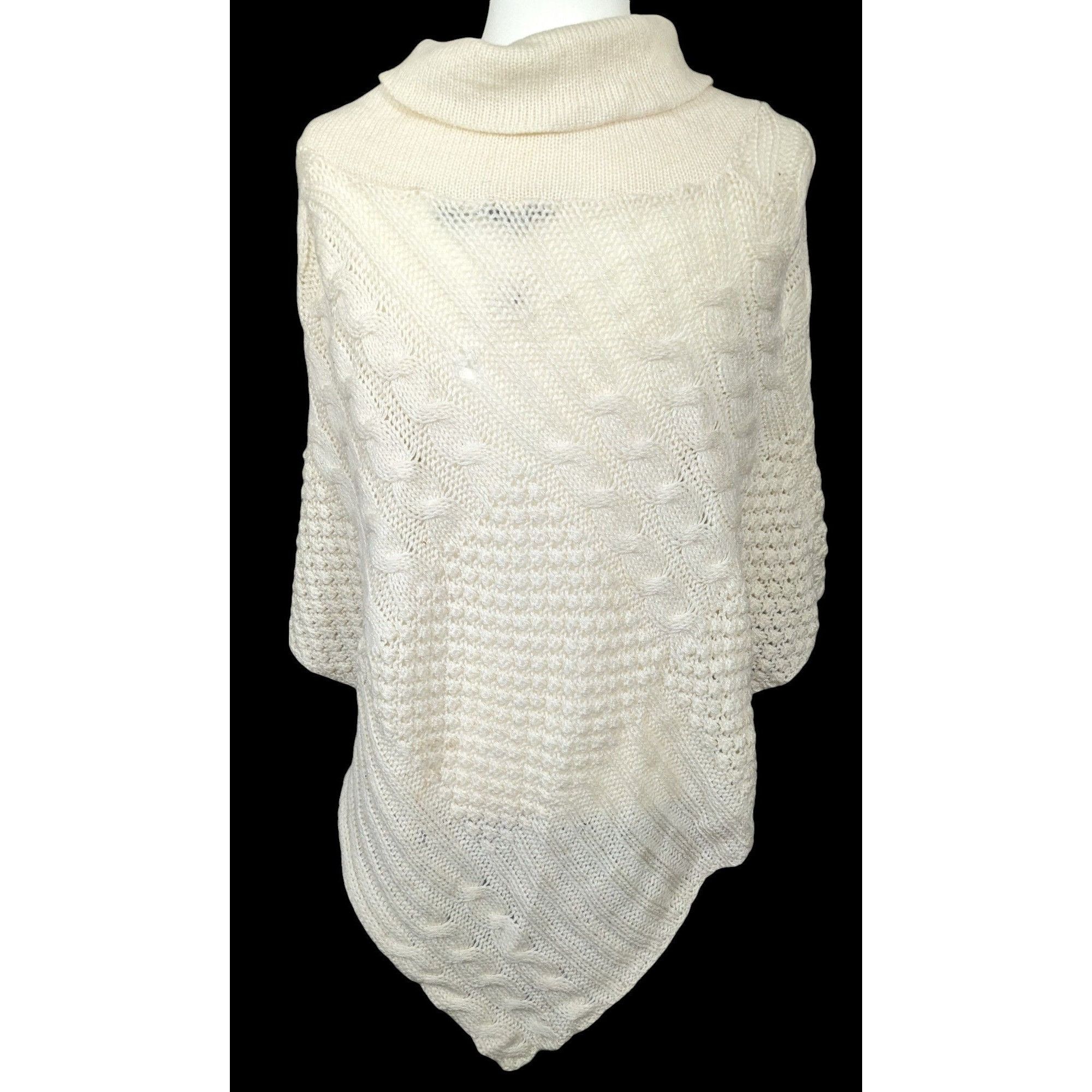 Other Retro Boho Chic Cream Knit Asymmetrical Poncho Size M / US 6-8 / IT 42-44 - 2 Thumbnail