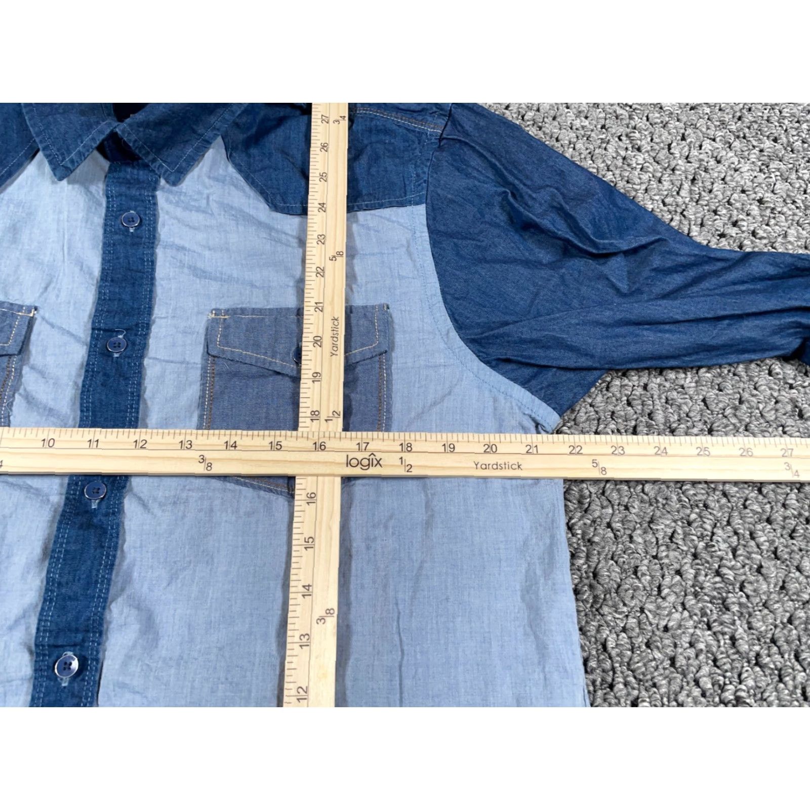 Guess GUESS Blue Chambray Colorblock Shirt Adult XL Lightweight Western Button-Up Mens Size US XL / EU 56 / 4 - 7 Thumbnail