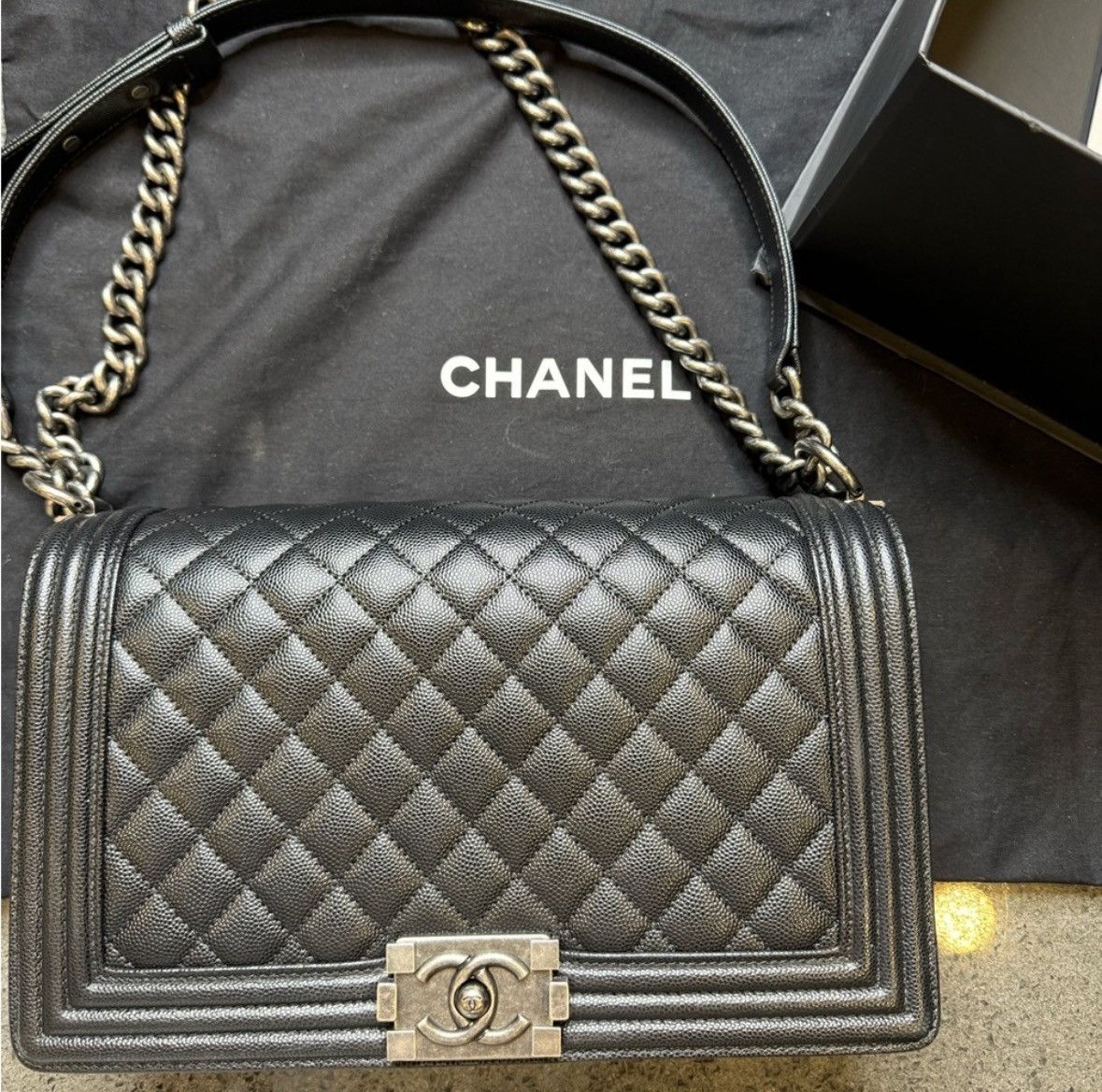 image of Chanel Caviar Quilted Medium Black Boy Flap Bag, Women's