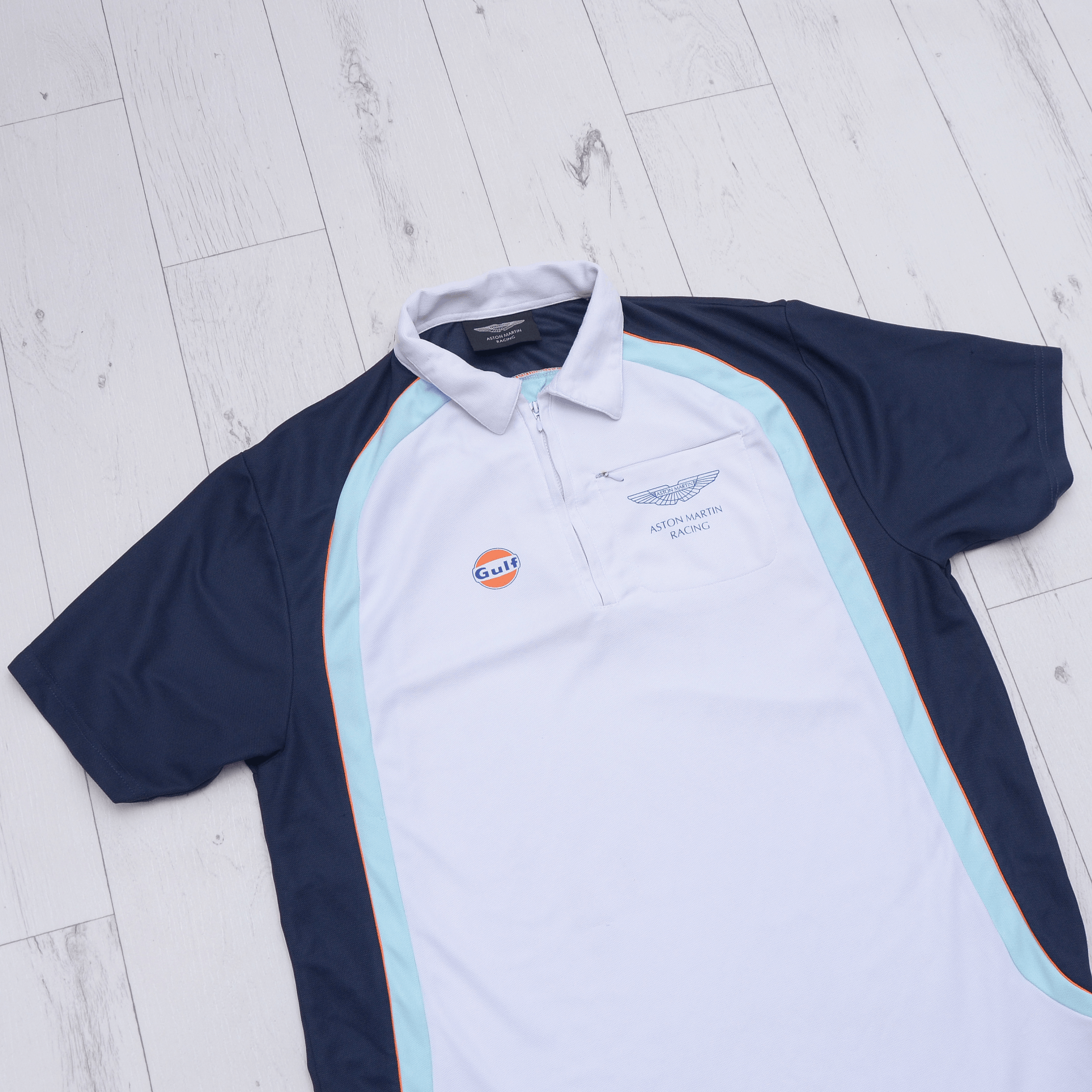 Vintage Aston Martin Racing Team Polo T-Shirt Gulf Rare Vintage XL-L Size US XL / EU 56 / 4 - 3 Thumbnail