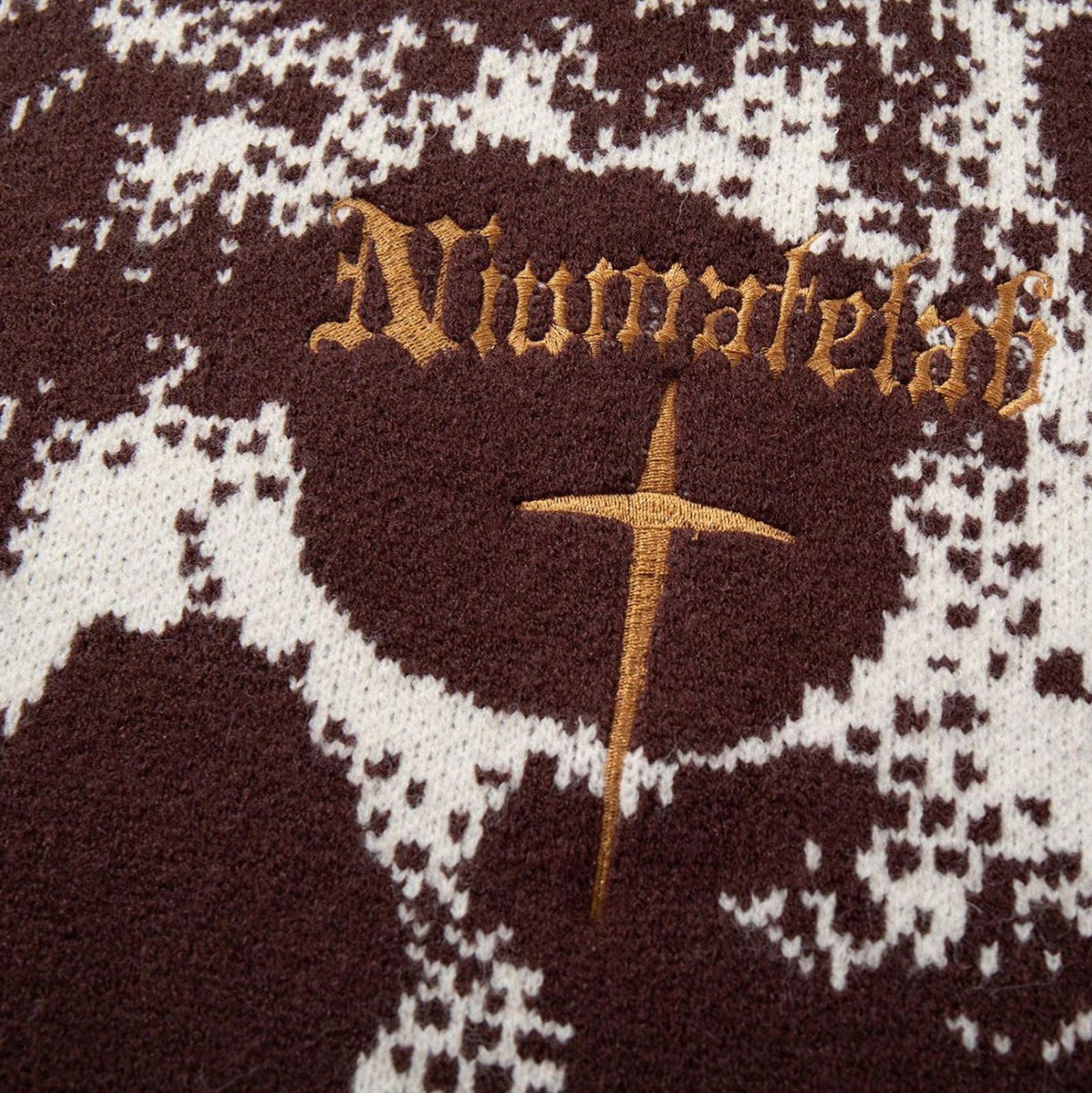 Japanese Brand Cross Brown White Distressed Crew Neck Sweater Size US M / EU 48-50 / 2 - 4 Thumbnail