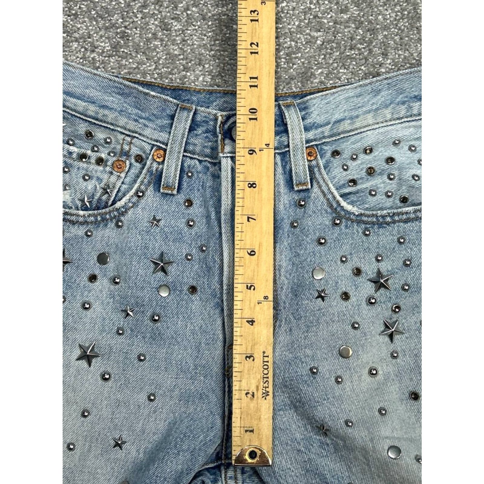 Levi's VINTAGE Levis 501 Jeans Womens 25x28 Blue Distressed Studded Frayed Hem 26x27 Shirt? Size 42" / US 20 - 4 Thumbnail