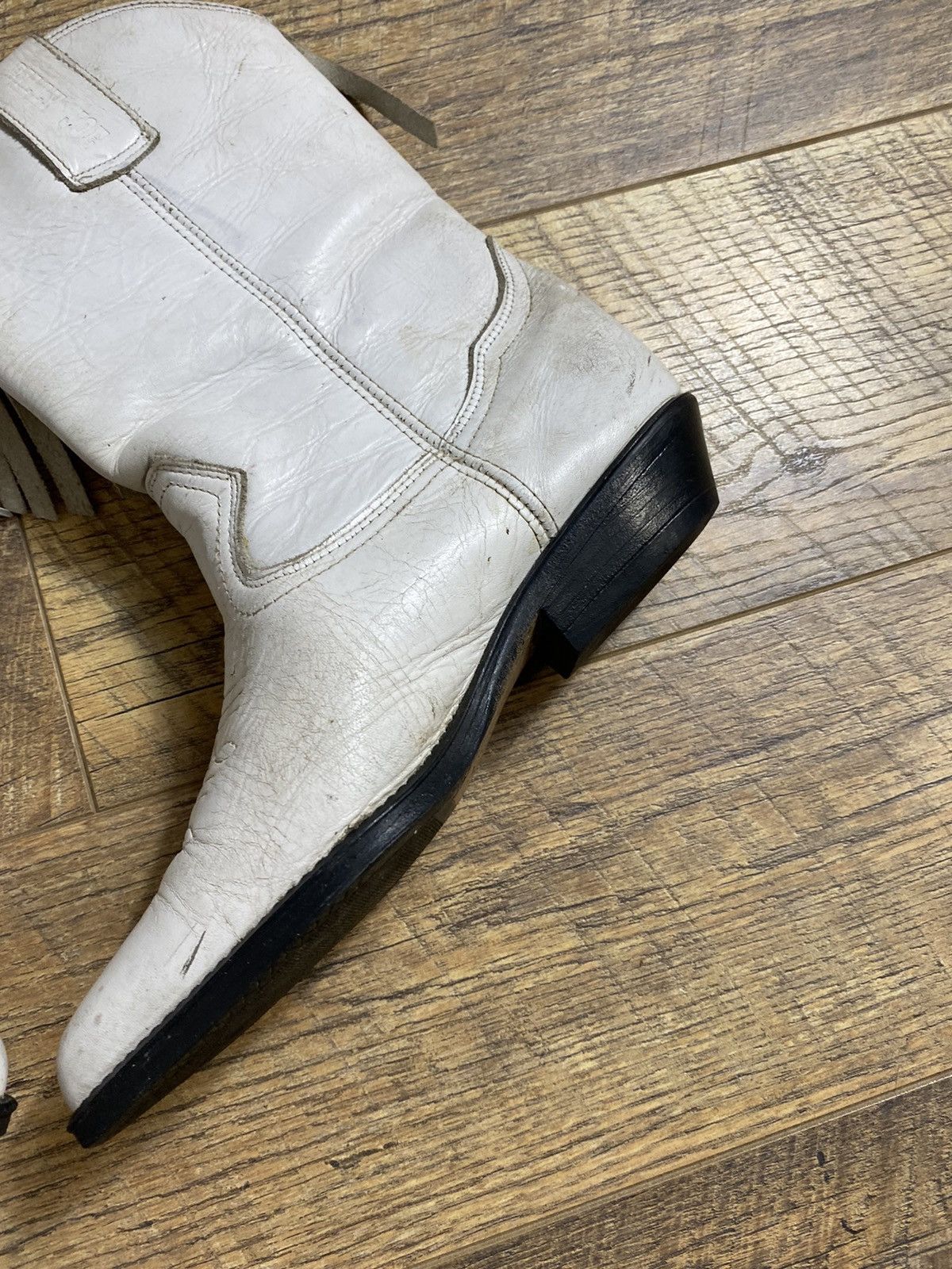 Leather Vintage Billy Joe White Leather Fringe Cowboy Boots Spain Size US 6 / IT 36 - 7 Thumbnail