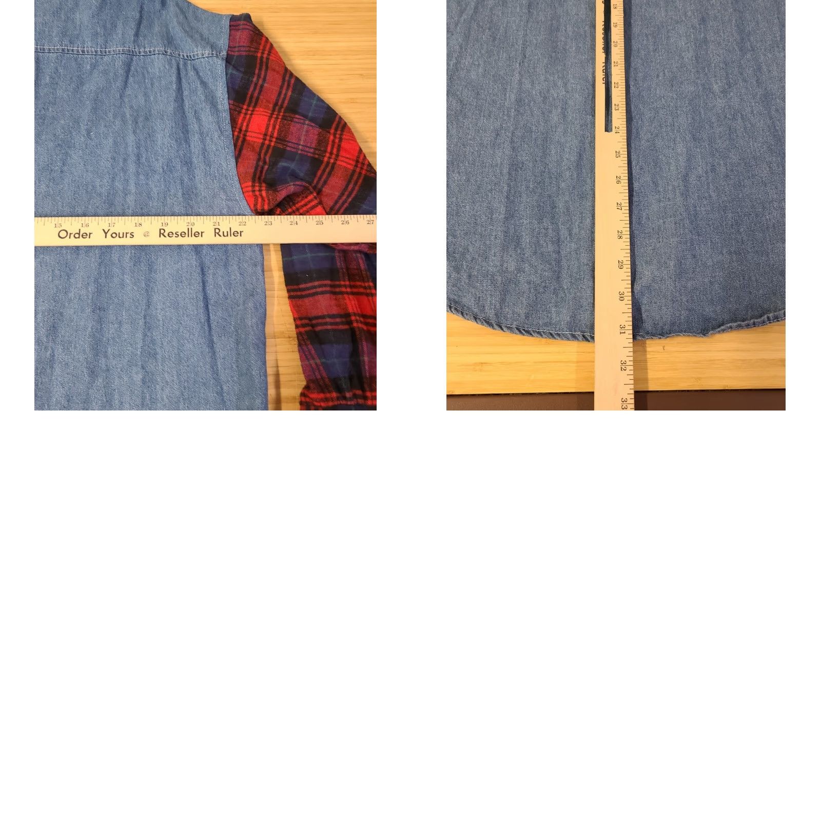 Denime VINTAGE Top Line USA Button-Up Shirt Denim Embroidered Plaid Long Sleeve M Womens Blue 100% Cotton USA 1992 Size M / US 6-8 / IT 42-44 - 8 Thumbnail