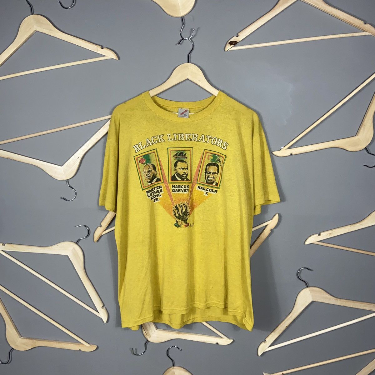 image of Rap Tees x Vintage 90's Black Liberators Luther King Garvey Malcom X Tee in Yellow, Men's (Size XL)