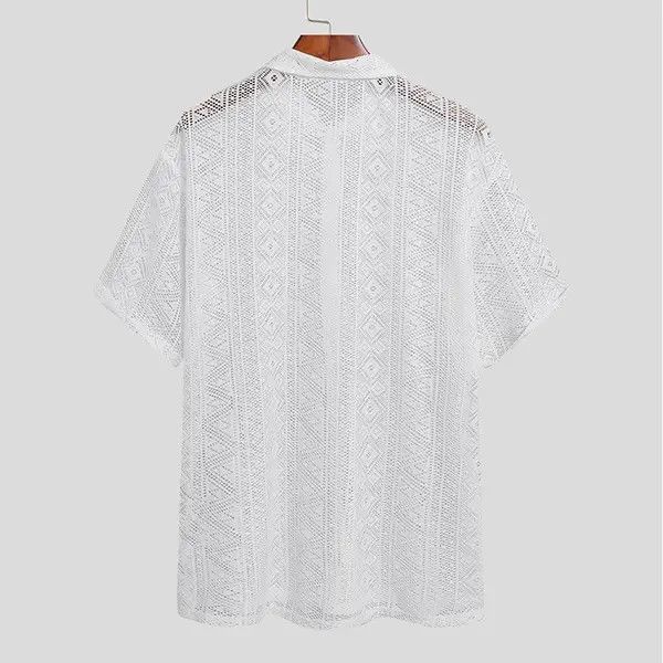 VIBE Mesh See Through Lapel Sexy Short Sleeve streetwear y2k Size US M / EU 48-50 / 2 - 5 Thumbnail
