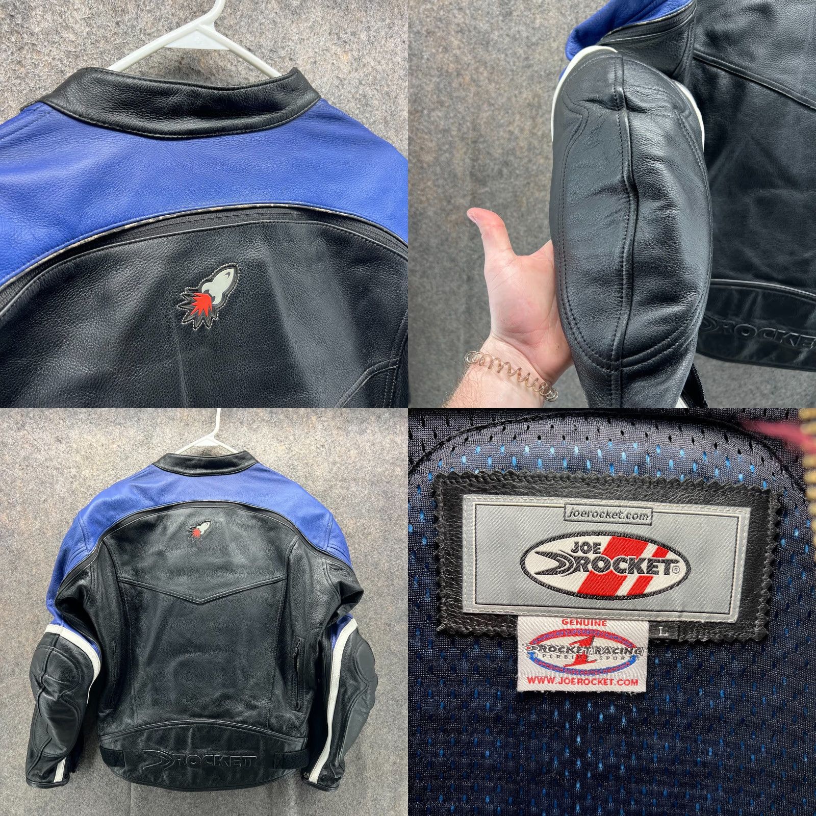 Joe Rocket Joe Rocket Jacket Mens L Blue Leather Full Zip Padded Biker Armor Sports/Business/Casual Vintage: No Size US L / EU 52-54 / 3 - 8 Thumbnail