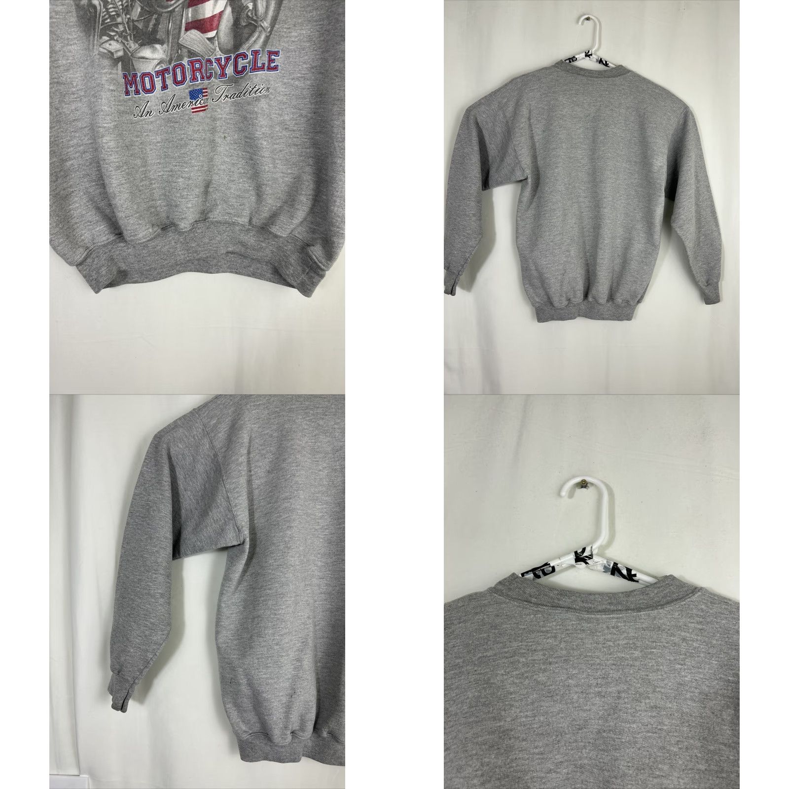 Hanes Hanes Mens Medium Crewneck Sweater Long Sleeve Pullover Americana Motorcycle Gray Size US M / EU 48-50 / 2 - 8 Thumbnail
