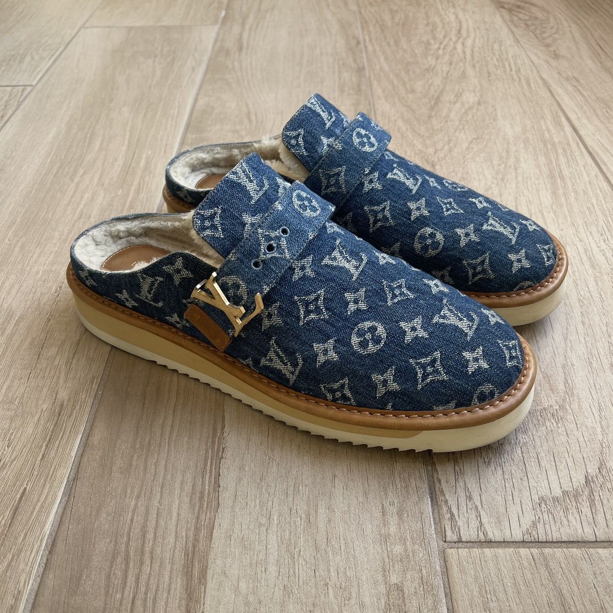 Louis Vuitton x Nigo Cosy Fur Denim Monogram Mule Slippers