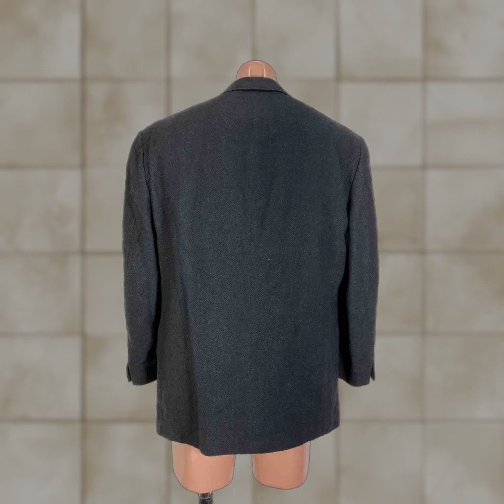 VINTAGE Eddie Bauer Blazer Jacket Men 46 Wool Herringbone Gray 2 Button SPORT COAT USA MADE