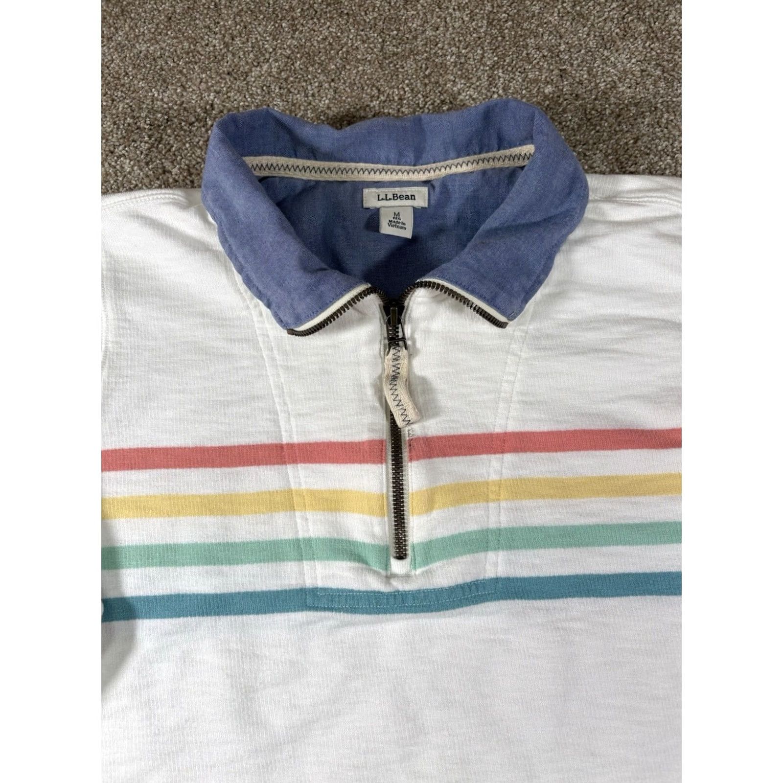 Vintage LL Bean Organic Cotton Sweater 1/4 Zip Retro Stripe Pullover • Womens Medium Size M / US 6-8 / IT 42-44 - 3 Thumbnail