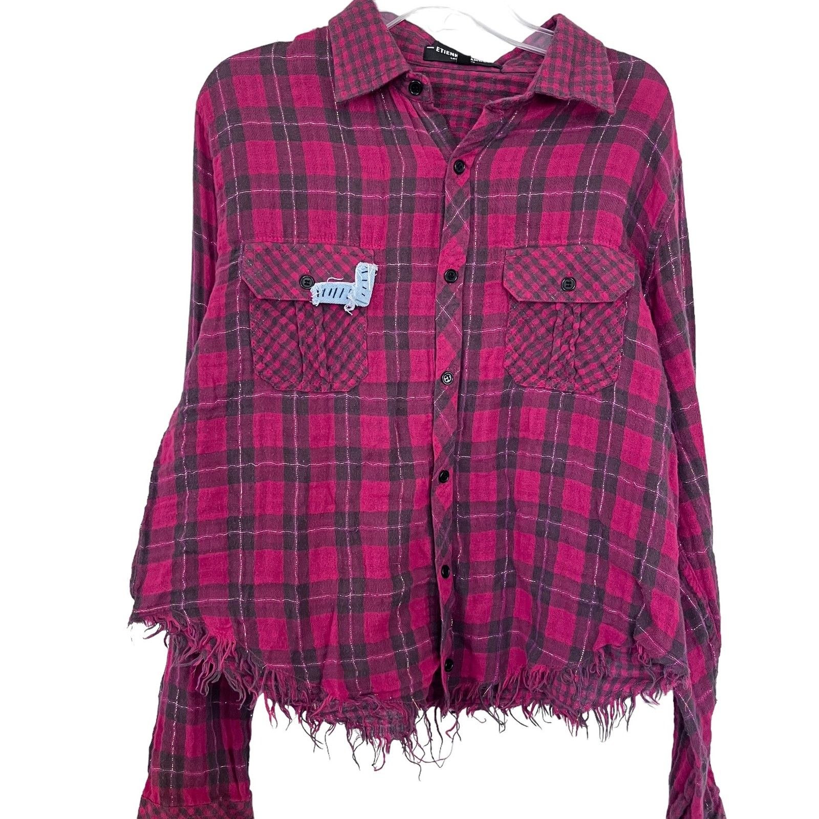 Other Etienne Marcel Greta Plaid Muslin Cotton Shirt Frayed Hem Size S / US 4 / IT 40 - 1 Thumbnail