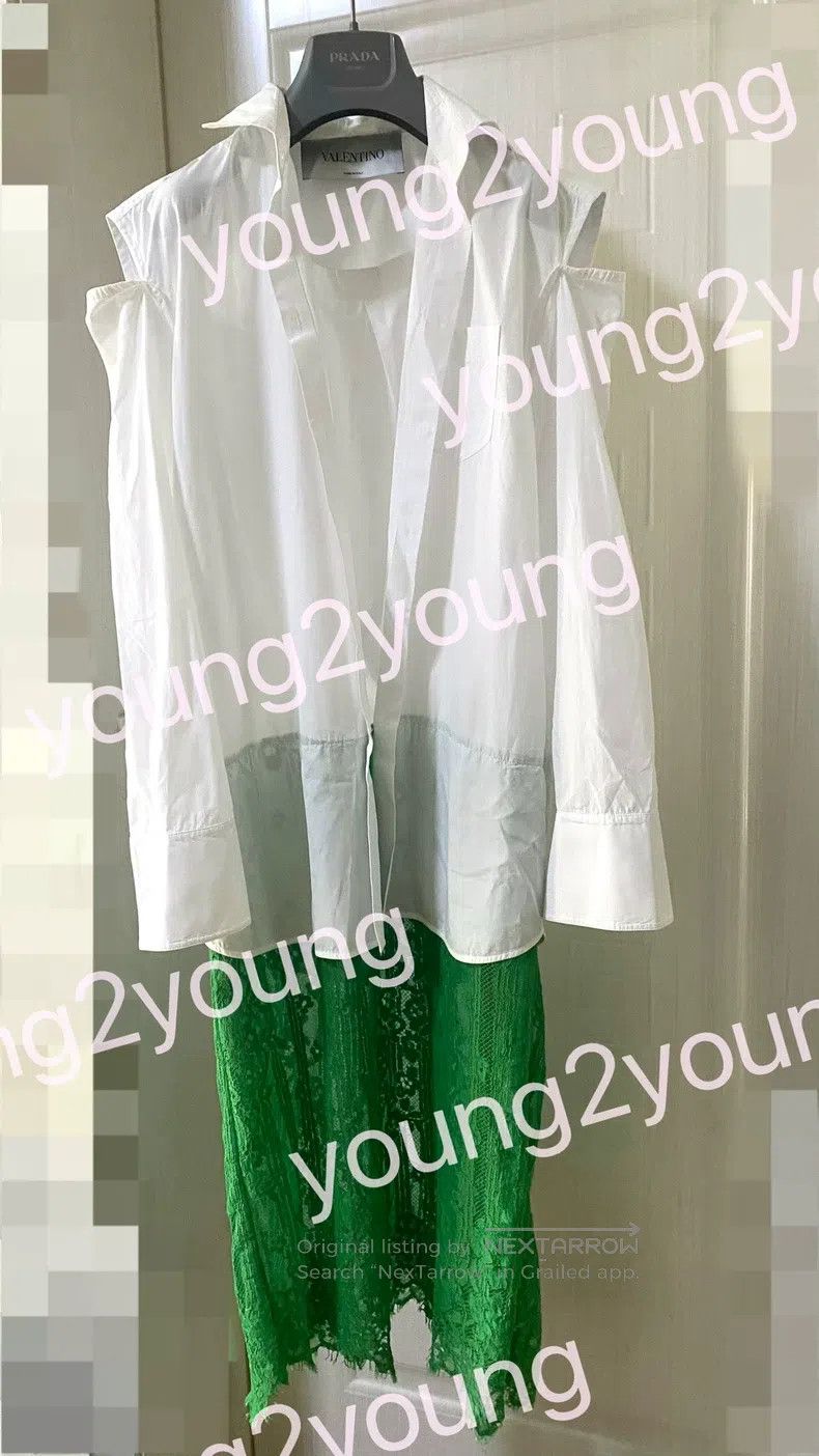 Valentino Valentino White and green deconstructed shirt lace-trimmed Size S / US 4 / IT 40 - 1 Thumbnail