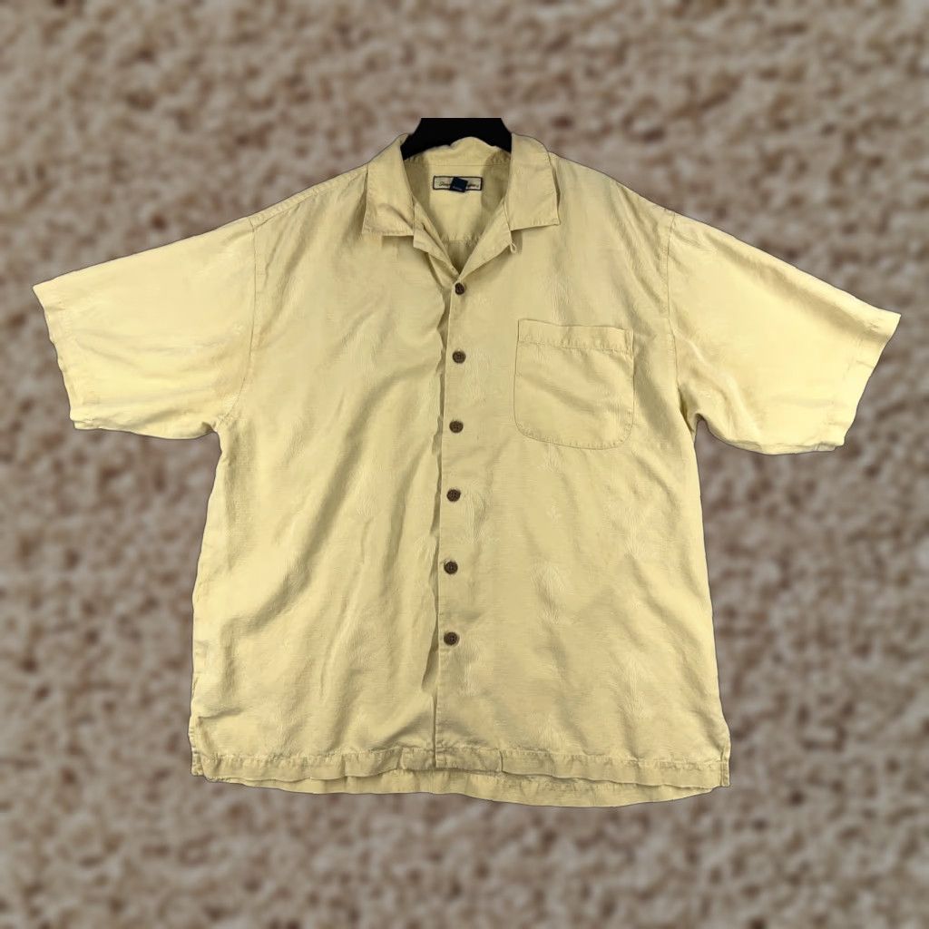 Tommy Bahama Tommy Bahama Shirt Men Extra Large Yellow Short Palm Hawaiian 100% Silk Beach Up Size US XL / EU 56 / 4 - 1 Thumbnail