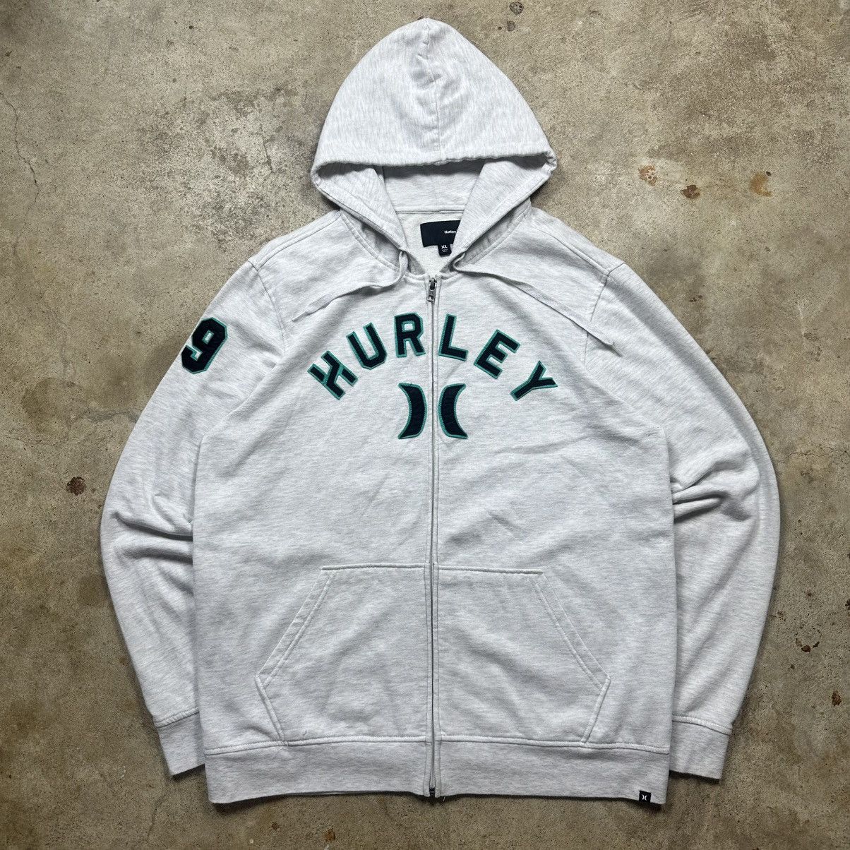 Hurley Y2K Light Grey Hurley Big Logo Spellout Zip Up Hoodie Size US XL / EU 56 / 4 - 1 Thumbnail