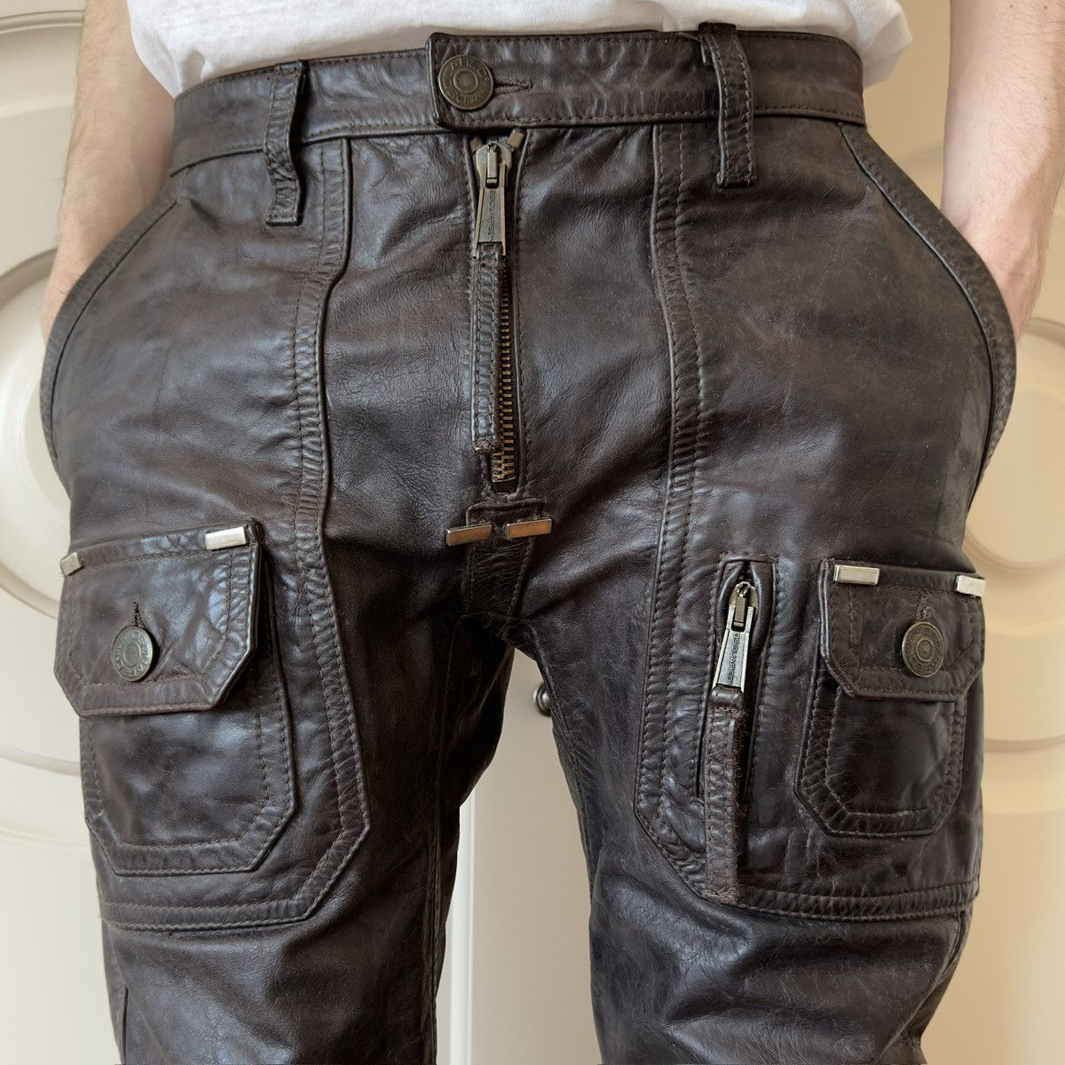 Dsquared2 Dsquared2 F/W 2005 Leather Biker Pants Brown Cowhide Size US 30 / EU 46 - 5 Thumbnail