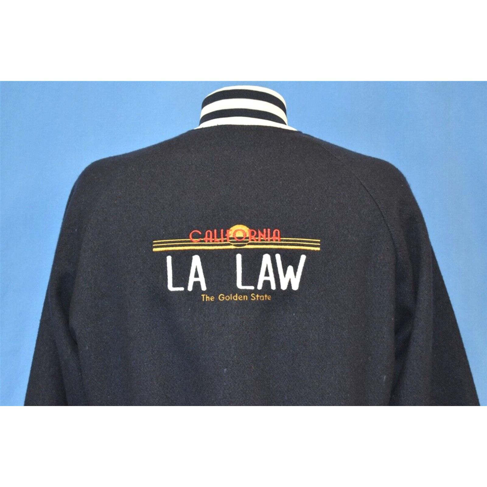 image of Vintage VTG 80's La Law Tv Show Satin Wool Embroidered Fully Reversible Jacket Small S in White