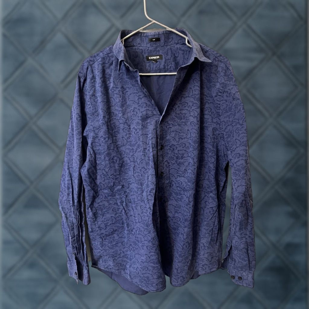 Express Express Button Down Shirt XL Long Sleeve Slim Fit Blue Floral Men’s Shirt Size US XL / EU 56 / 4 - 1 Thumbnail