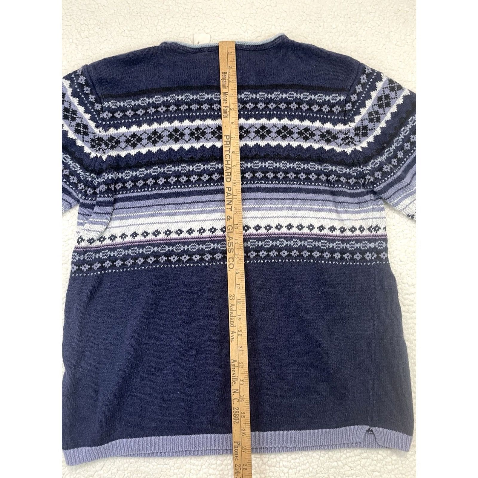 CO VINTAGE Erika & Co Fair Isle Knit Sweater Womens L Blue Cotton 90s Nordic Pullover Size L / US 10 / IT 46 - 7 Thumbnail