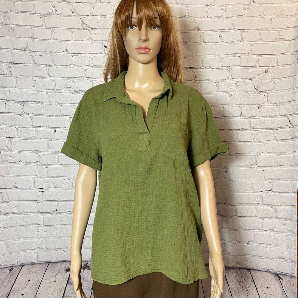 Other NWT New Lola River Brushed Gauze Cotton V-Neck Collared Oli Size M / US 6-8 / IT 42-44 - 1 Thumbnail