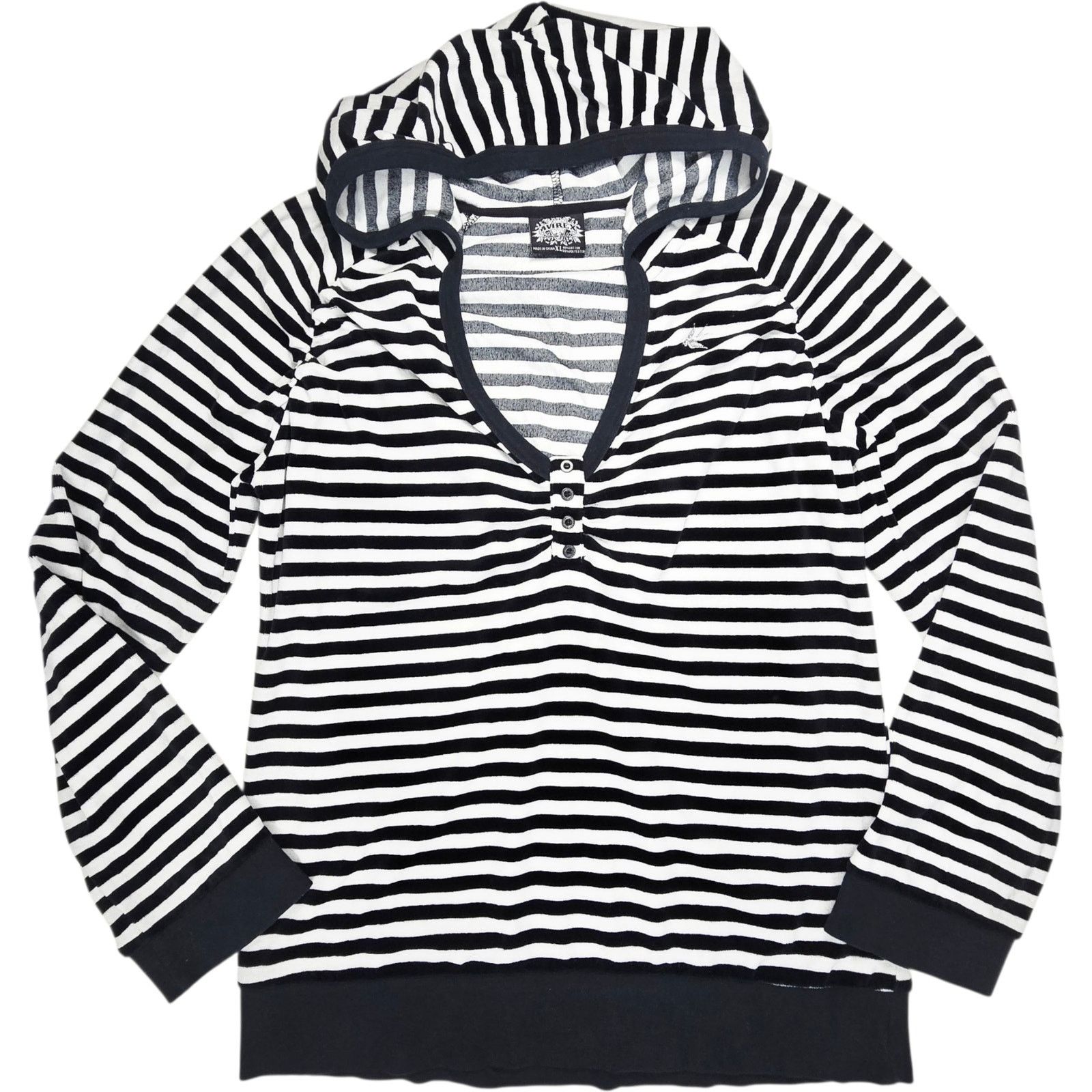 Avirex Avirex Womens XL Black White Striped Hooded Sweater Shirt Size XL / US 12-14 / IT 48-50 - 1 Thumbnail
