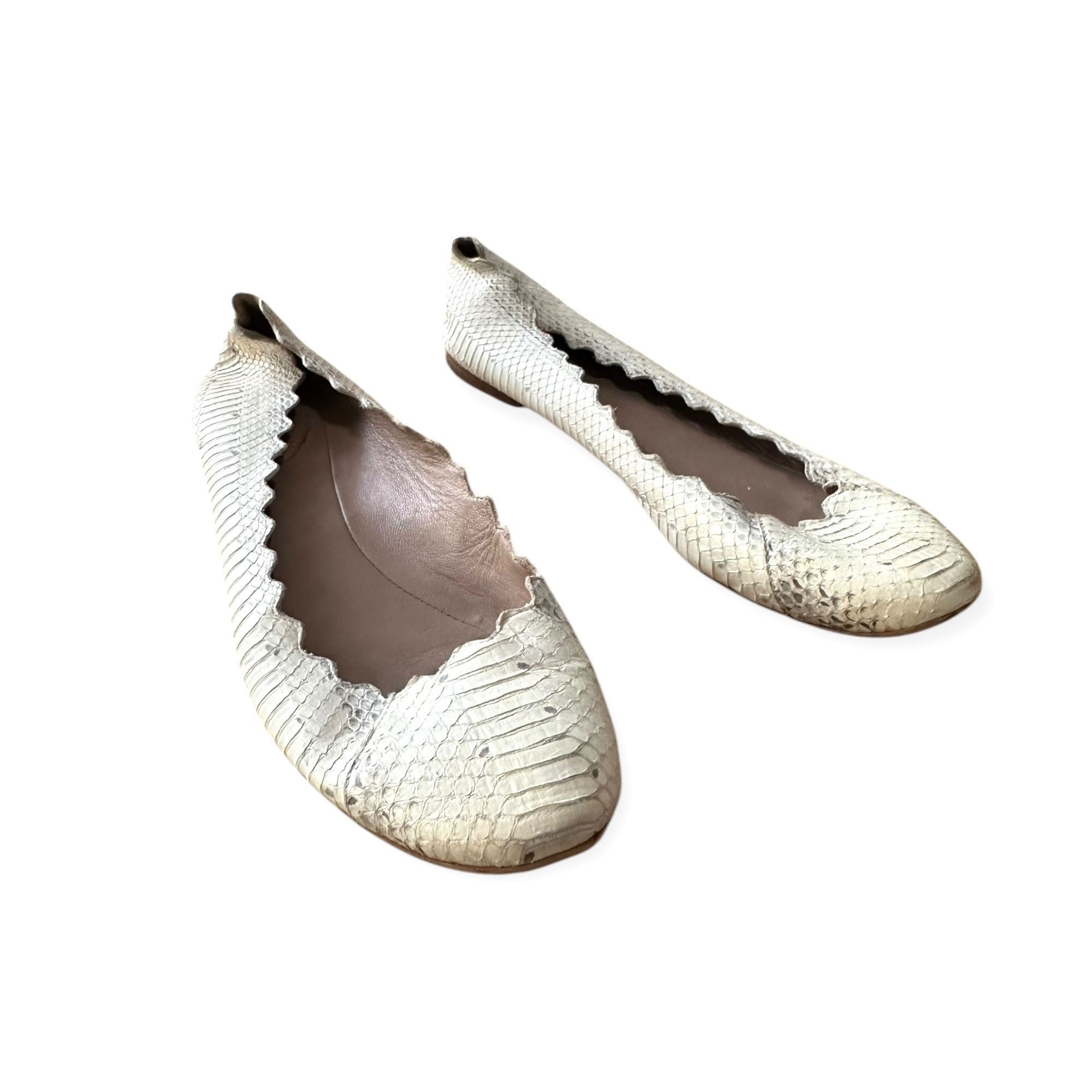 Chloe Chloe Lauren Ballet Ballerina Flats, in white snake, Scallop Size US 9 / IT 39 - 4 Thumbnail