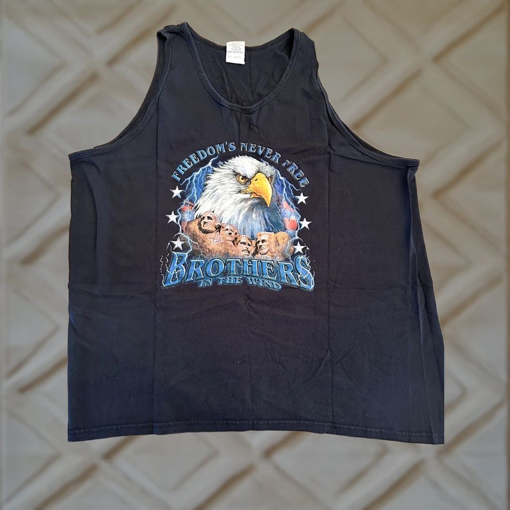 Vintage Freedom’s Never Free Brothers In The Wind Patriotic Tank Top 2XL Blue Men Shirt T-Shirt 2XL Patriotic Boys/Girls- Mens Size US XXL / EU 58 / 5 - 1 Thumbnail