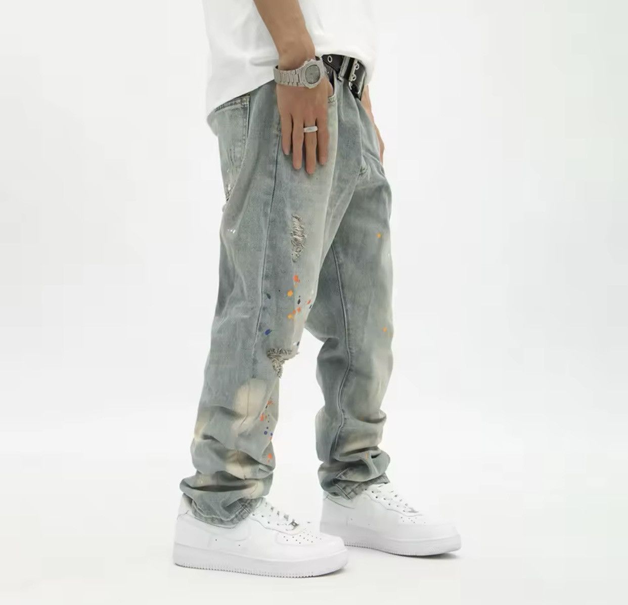 Japanese Brand Ripped Jeans Y2k High Street Distressed Washed-out Loose Size US 28 / EU 44 - 2 Thumbnail