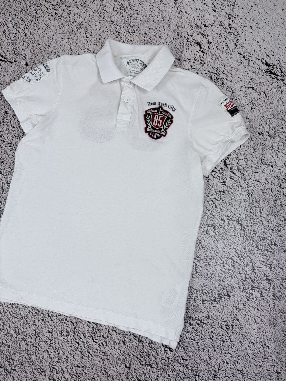 Tommy Hilfiger Tommy Hilfiger Denim White Varsity 85 Patch Polo Shirt L Size US L / EU 52-54 / 3 - 4 Thumbnail