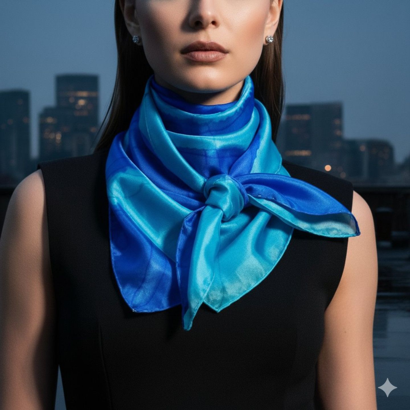 Handmade Silk 33x35" Scarf Signed FT Turquoise Cobalt Blue Hand Dyed Size ONE SIZE - 2 Thumbnail
