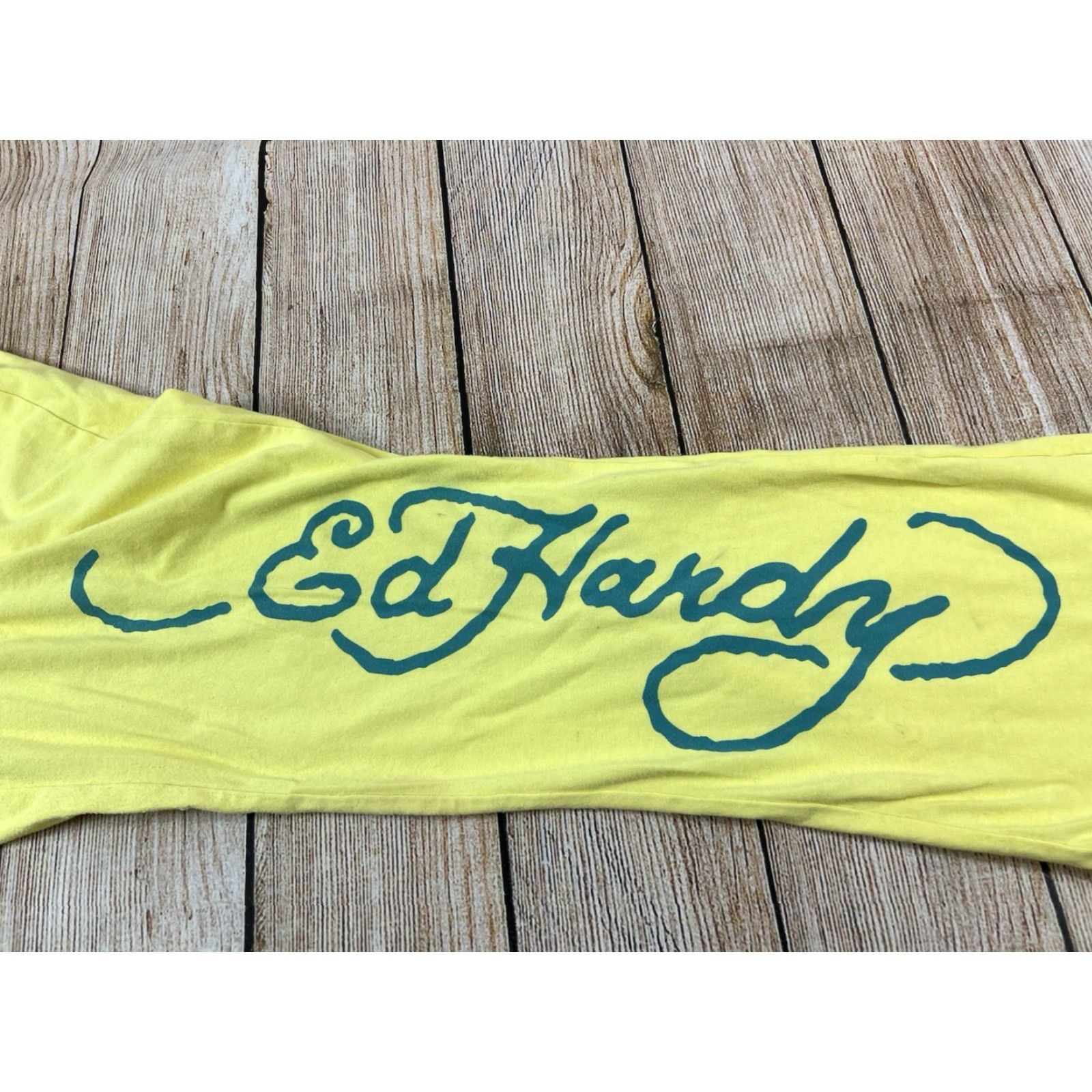 Ed Hardy VINTAGE Women’s Ed Hardy Gone Forever Cherry Wings Logo Yellow Pants Large Women activewear Sweatpants L Size 36" / US 14 / IT 50 - 4 Thumbnail