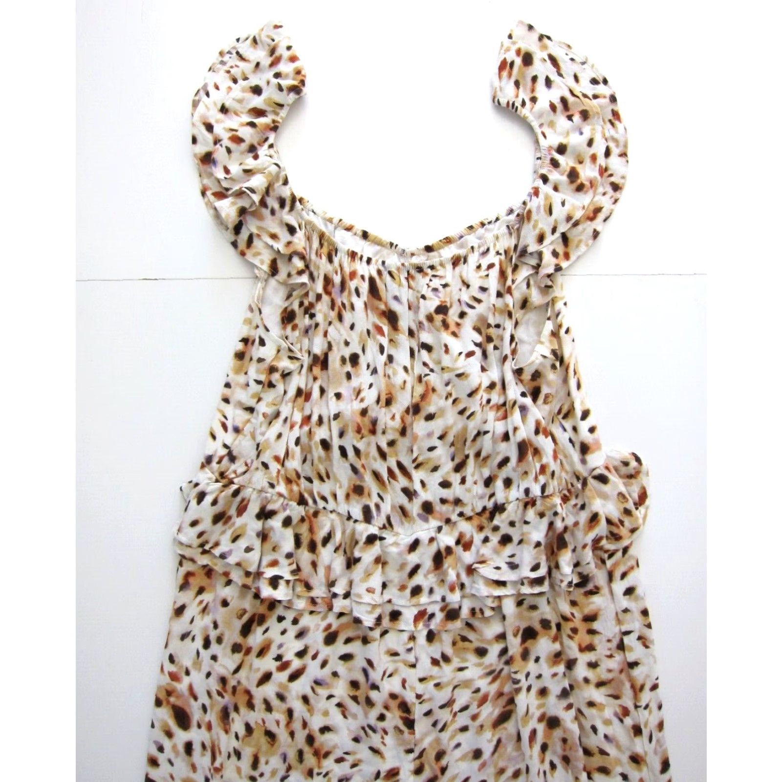 Vintage Sofia Vergara 100% Rayon Ivory Brown Purple Cheetah Ruffle Long Maxi Dress XXL Dress Size XXL / US 16-18 / IT 52-54 - 3 Thumbnail