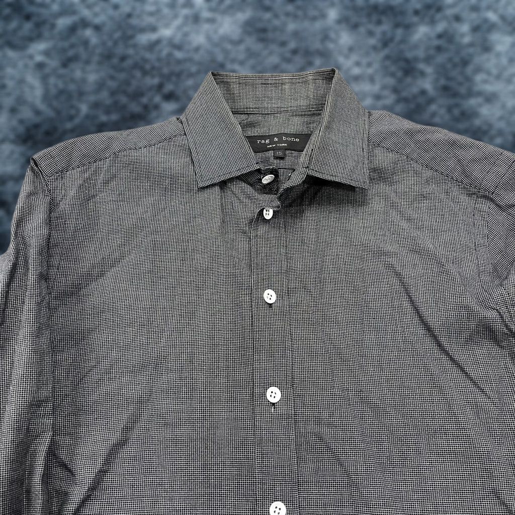 Rag & Bone rag & bone Shirt Mens 15 Gray Check Cotton Button Down Long Sleeve Dress Shirt Size 40R - 1 Thumbnail