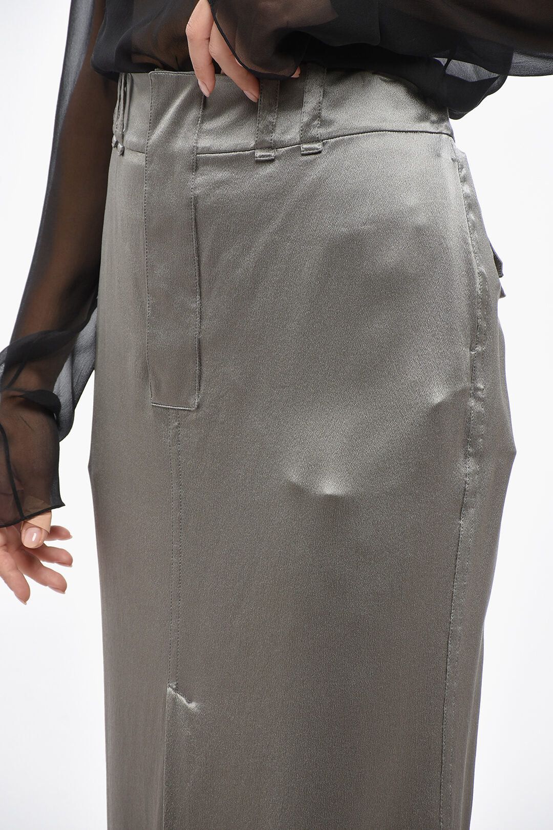 Saint Laurent Paris og1mm0326 Silk Midi Skirt in Grey Size 30" / US 8 / IT 44 - 2 Thumbnail