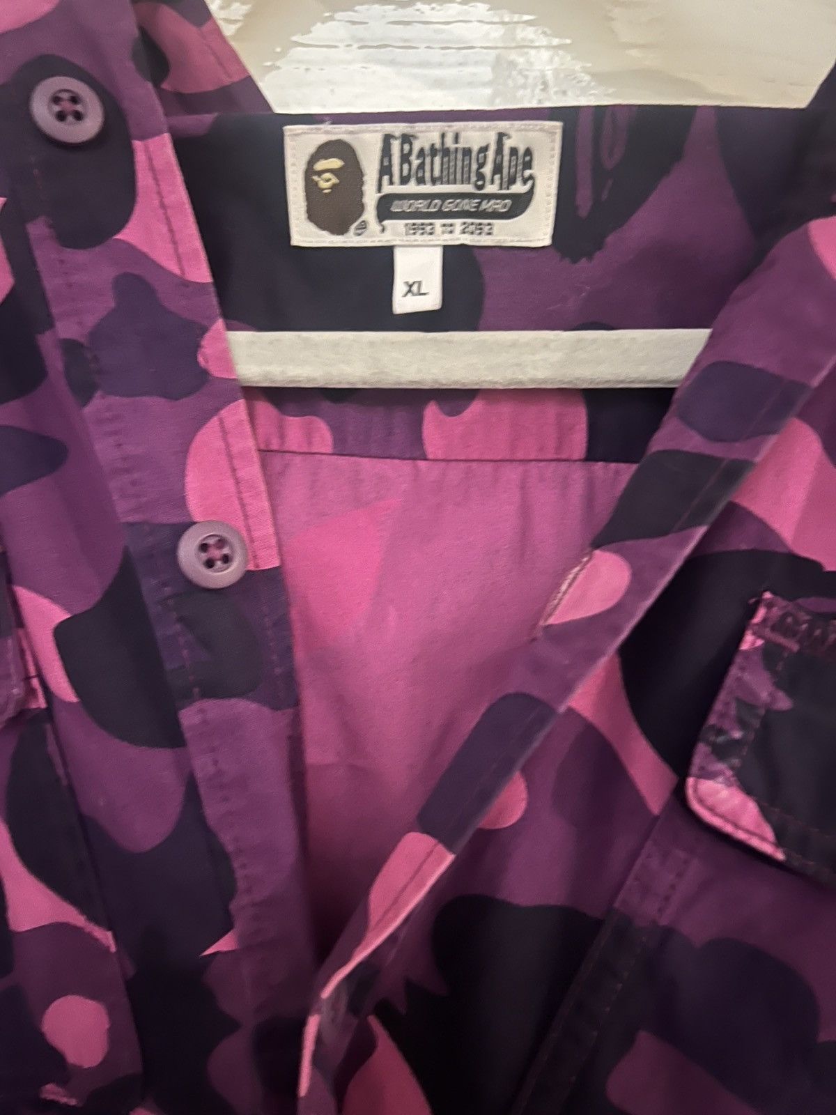 Bape Rare BAPE A Bathing Ape Purple Camo Shark Button Shirt Size US XL / EU 56 / 4 - 2 Thumbnail