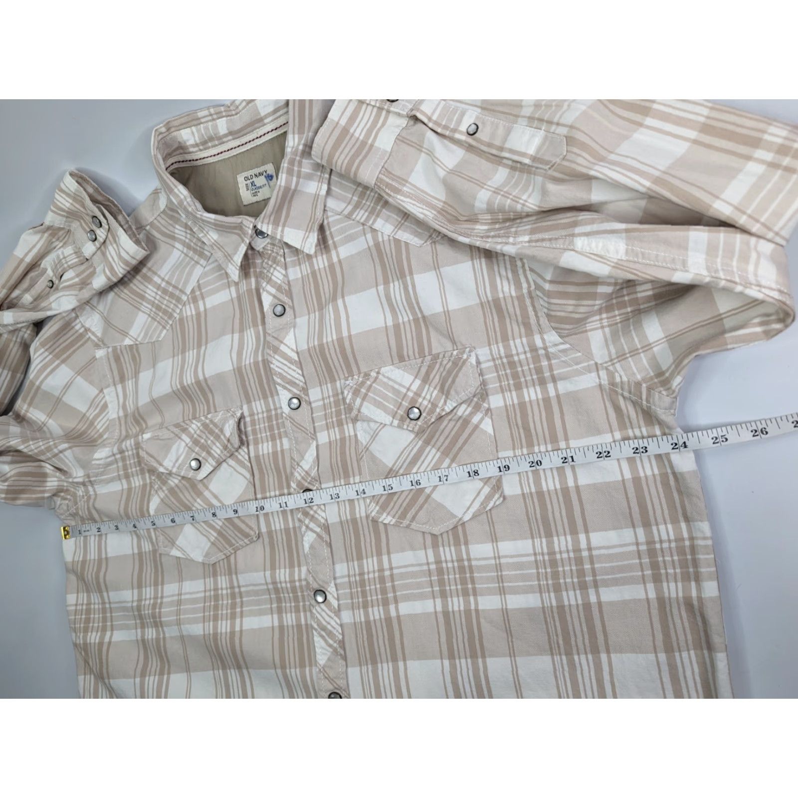 Old Navy Old Navy Button-Up Western Plaid Shirt XL Men Long Sleeve Snap Beige Cotton Size US XL / EU 56 / 4 - 5 Thumbnail