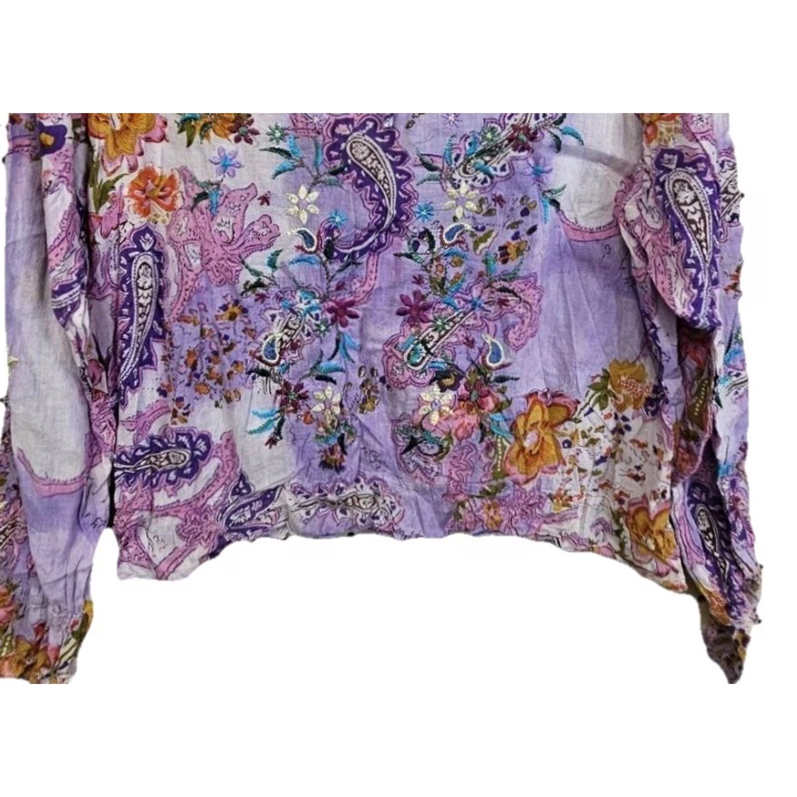 Vintage A.M.I Purple Blouse Paisley Feminine Medium Whimsical Fairy Tale Size L / US 10 / IT 46 - 3 Thumbnail