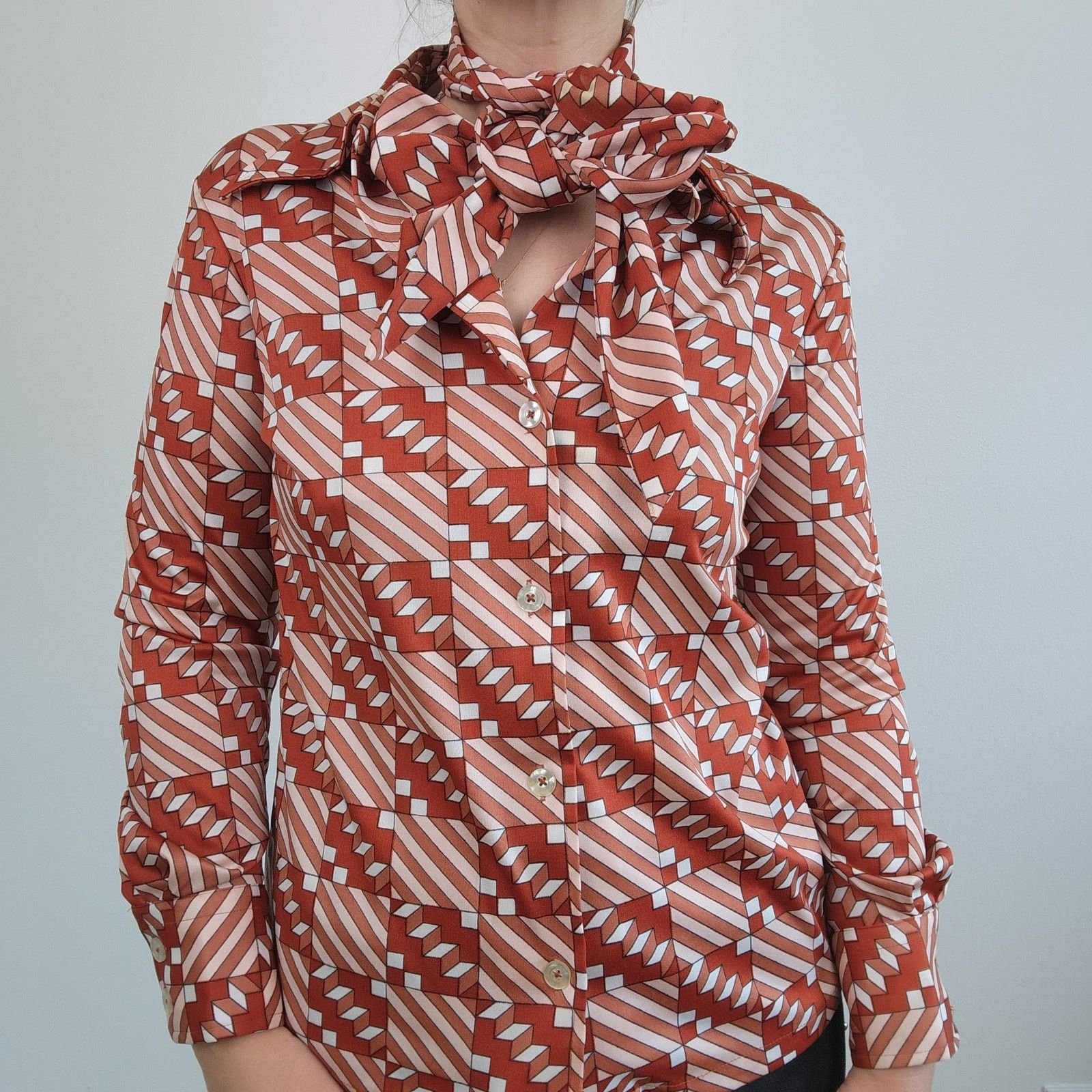 Vintage 70s Dagger Collar Patterned Print Button Up Shirt Medium Size M / US 6-8 / IT 42-44 - 4 Thumbnail