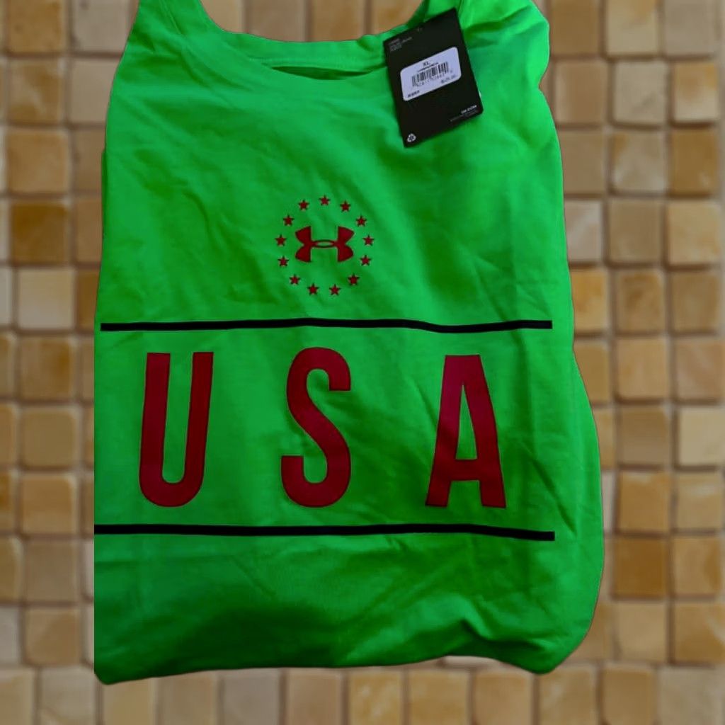 Under Armour Under Armour USA HeatGear Short Sleeve Shirt - NEON GREEN - XL - Men's Sports Tee Size US XL / EU 56 / 4 - 1 Preview