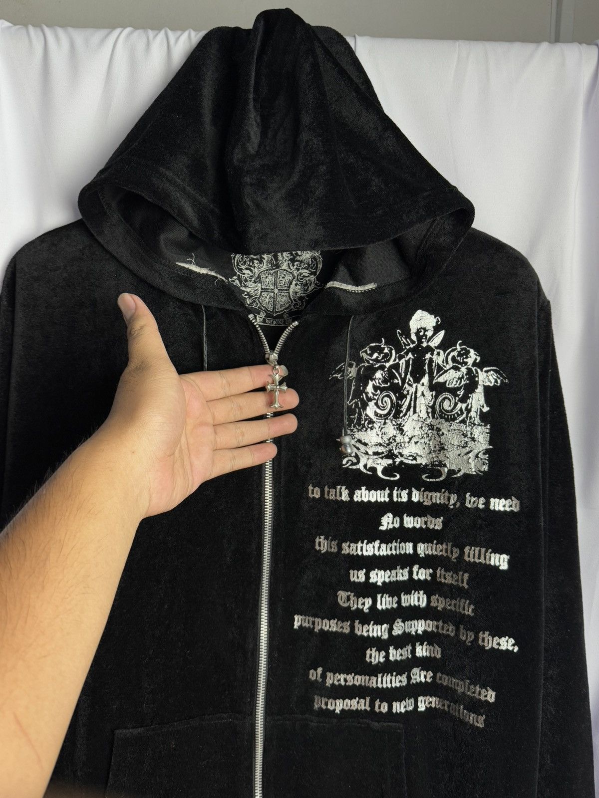 Japanese Brand Velvet Hoodie Poem Age Core Ifsix Lgb Styled Size US L / EU 52-54 / 3 - 4 Thumbnail
