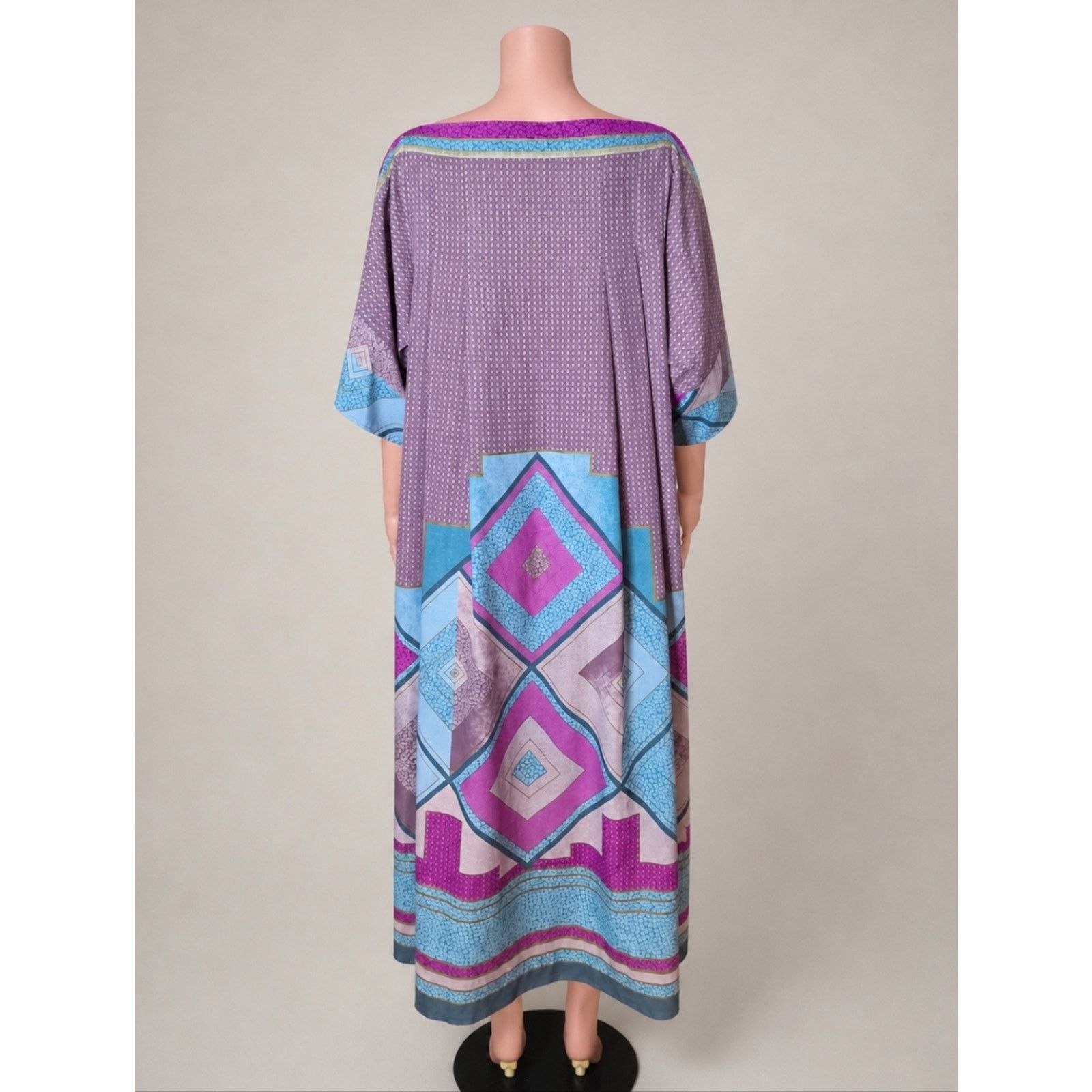 Vintage Gottex 70s Purple Geometric Kaftan Dress Blue & Magenta S Size S / US 4 / IT 40 - 5 Thumbnail