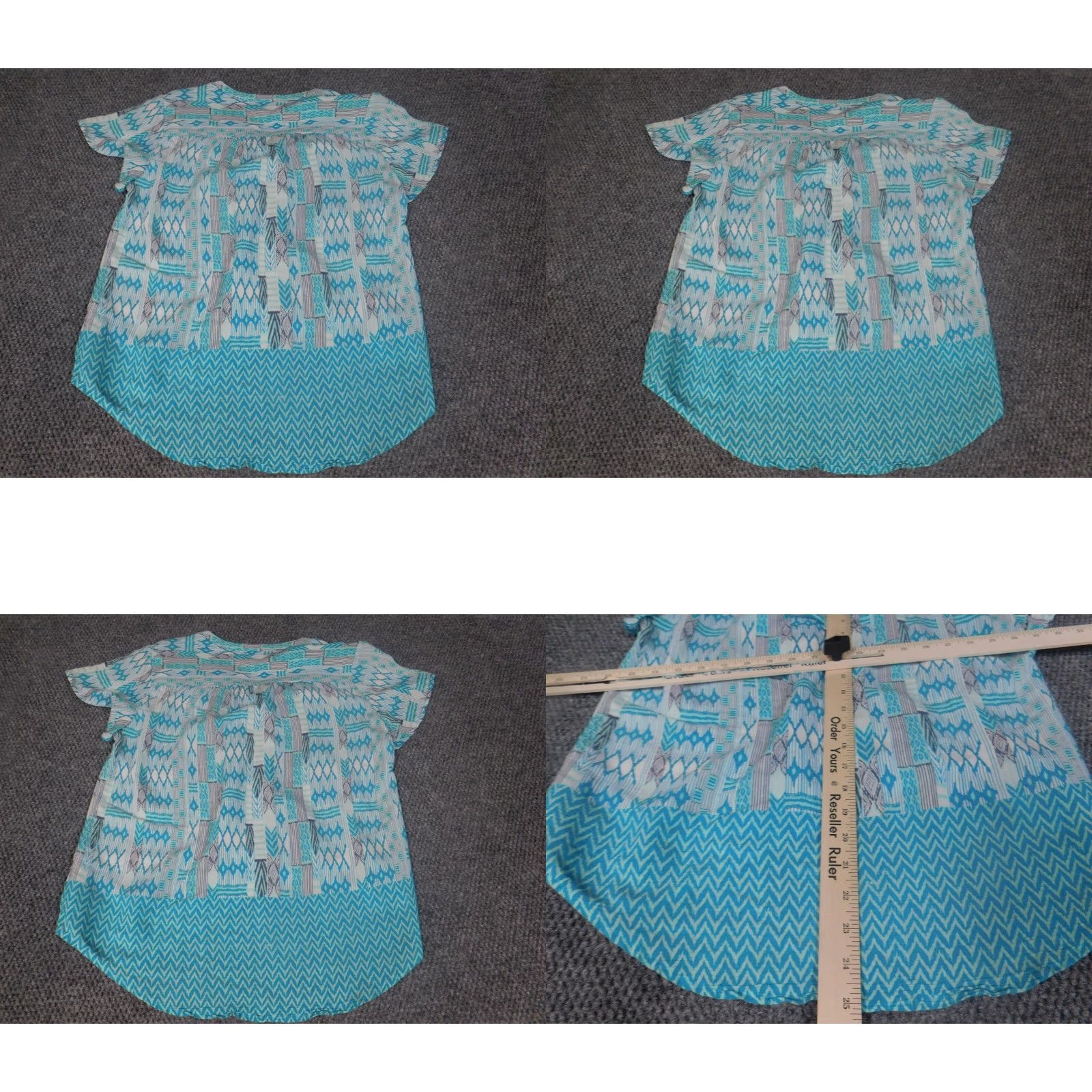 Vintage Kim Rogers Womens Blouse PM Petites Blue Cap Sleeve Crew Neck Pullover Floral Button Casual Size M / US 6-8 / IT 42-44 - 8 Thumbnail